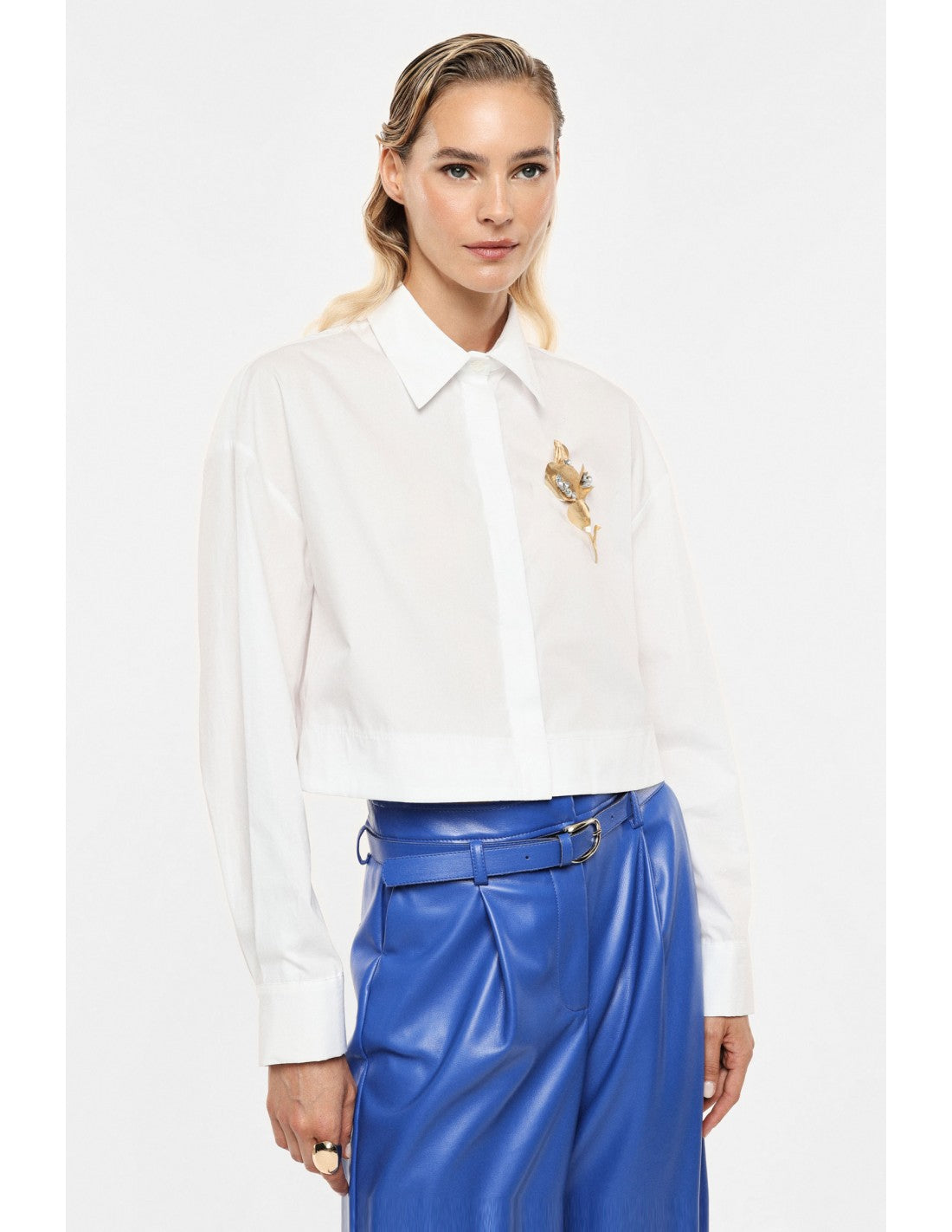 Chemise cropped en coton à broche bijou – Imperial Femme