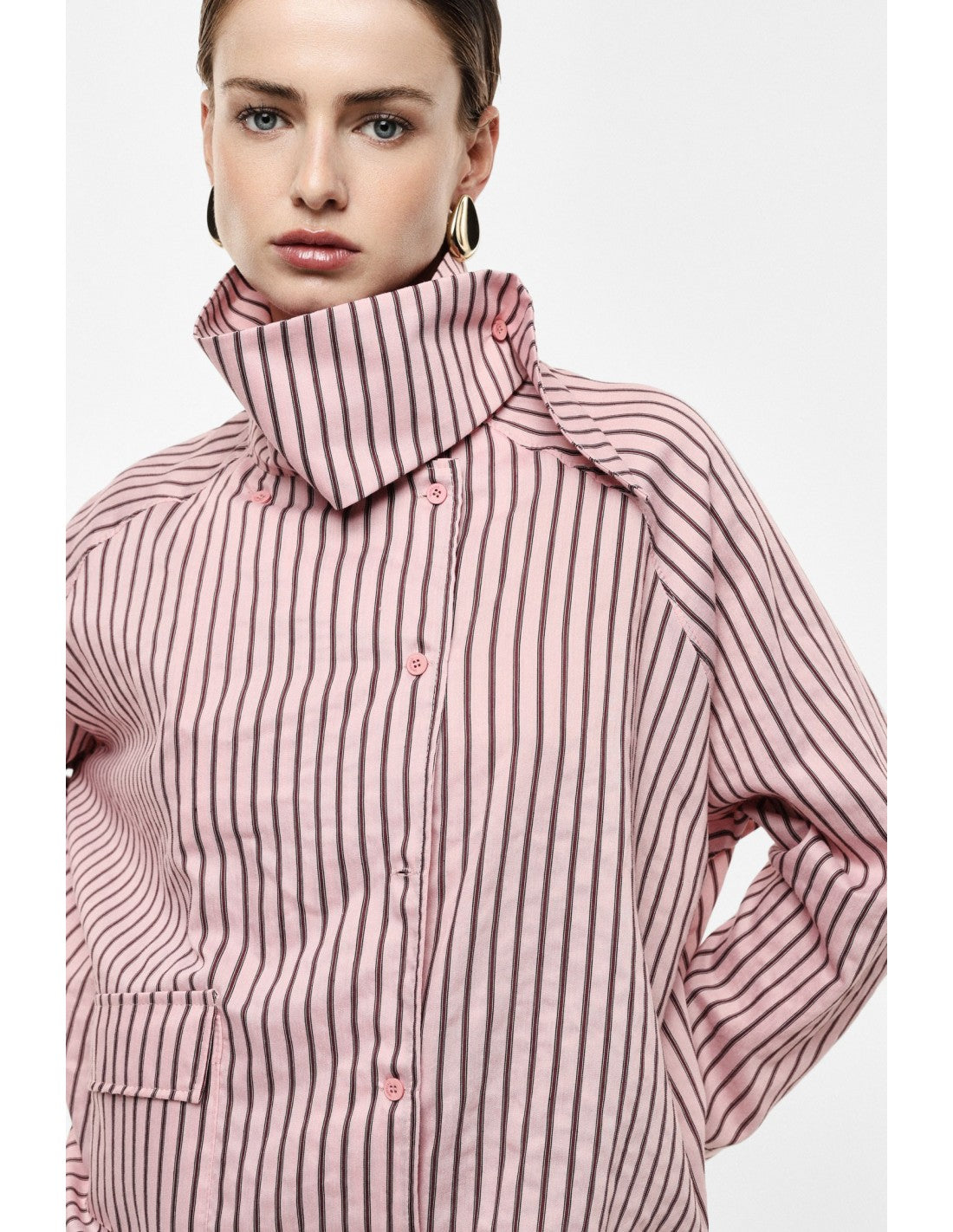 Chemise oversize col lavallière popeline rayée – Imperial Femme