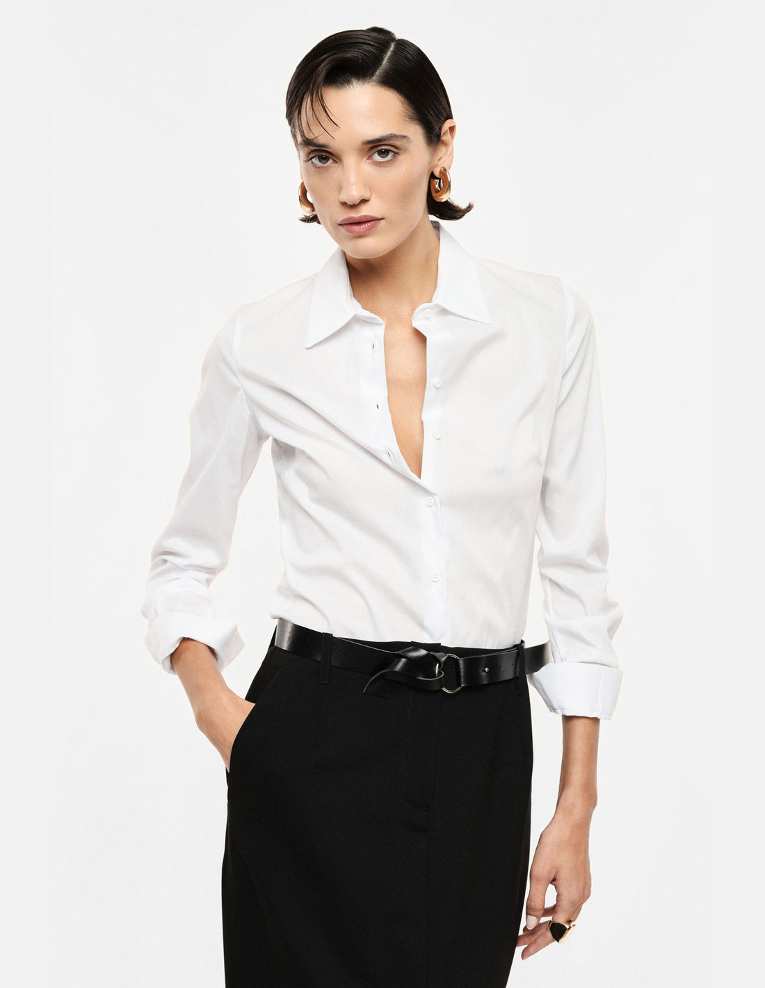Chemisier ajusté à manches longues blanc – Imperial Femme, porté