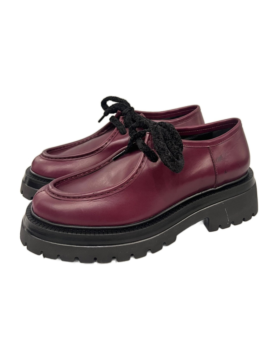 Derbies en cuir lisse à semelle crantée – prune – Imperial