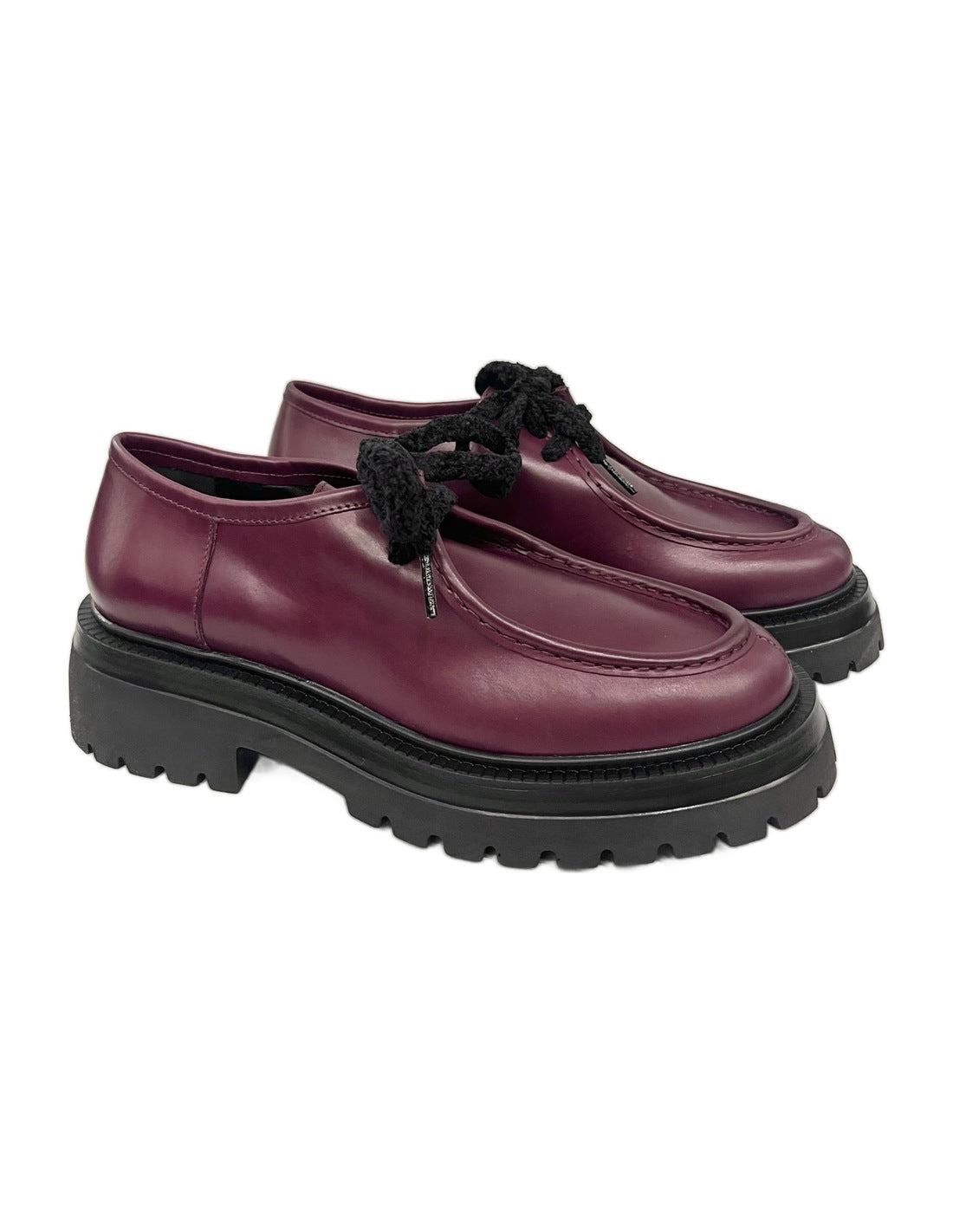 Derbies en cuir lisse à semelle crantée – prune – Imperial
