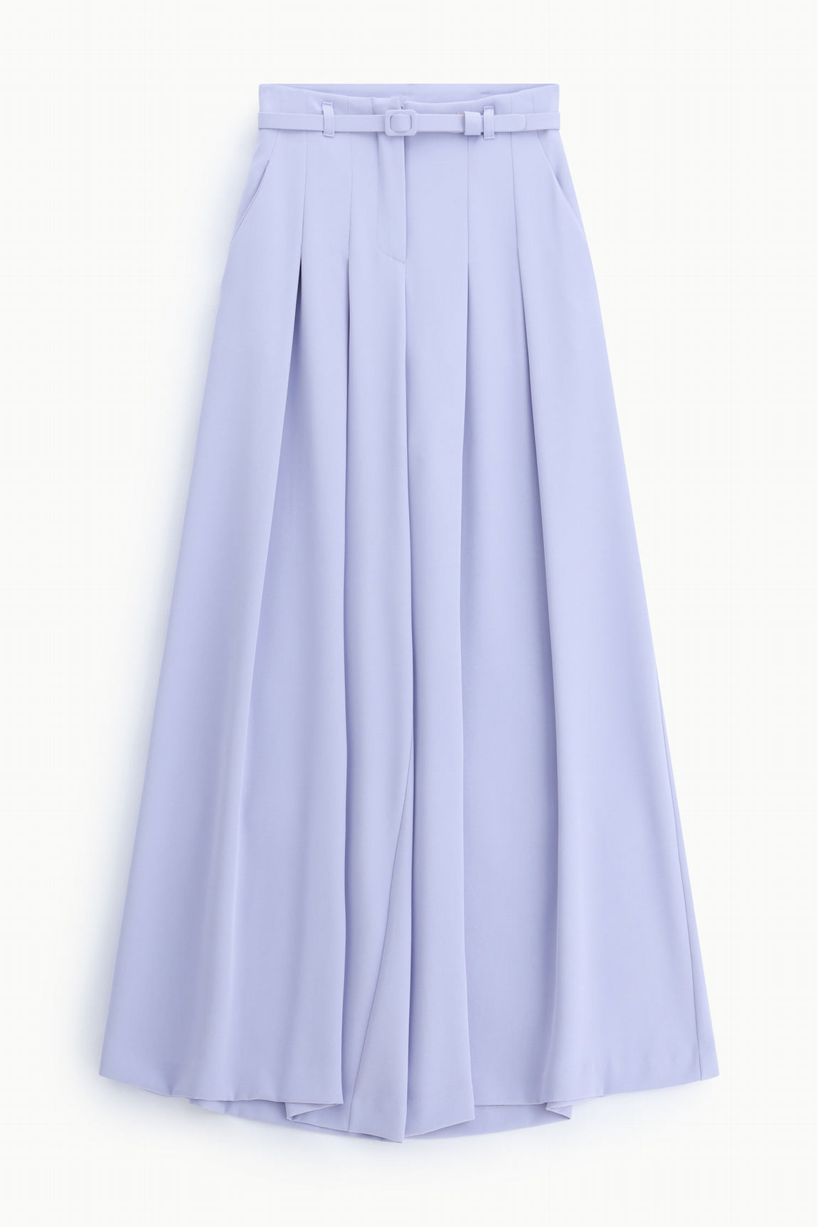 Pantalon palazzo taille haute ceinturé en crêpe, coloris Lilas