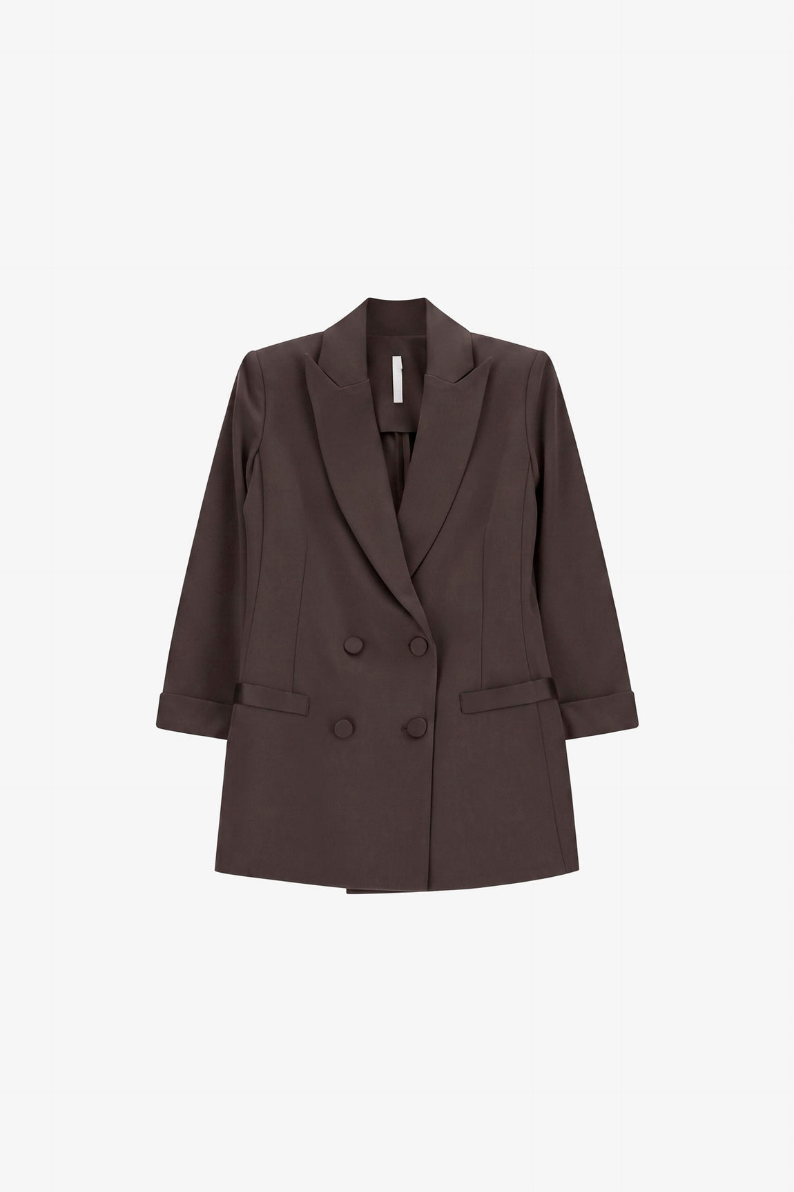Blazer de smoking manches 3/4 col satin, coloris Marron