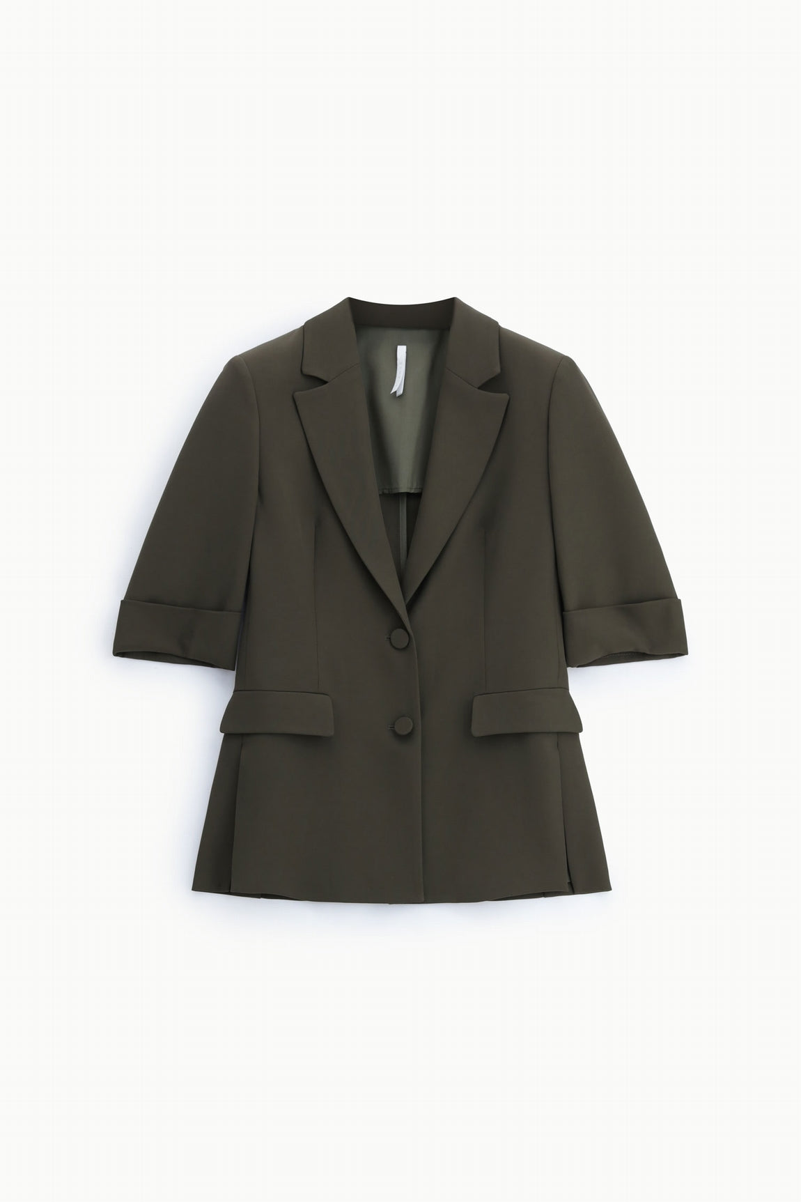 Blazer droit manches courtes col revers crantés, coloris Kaki foncé