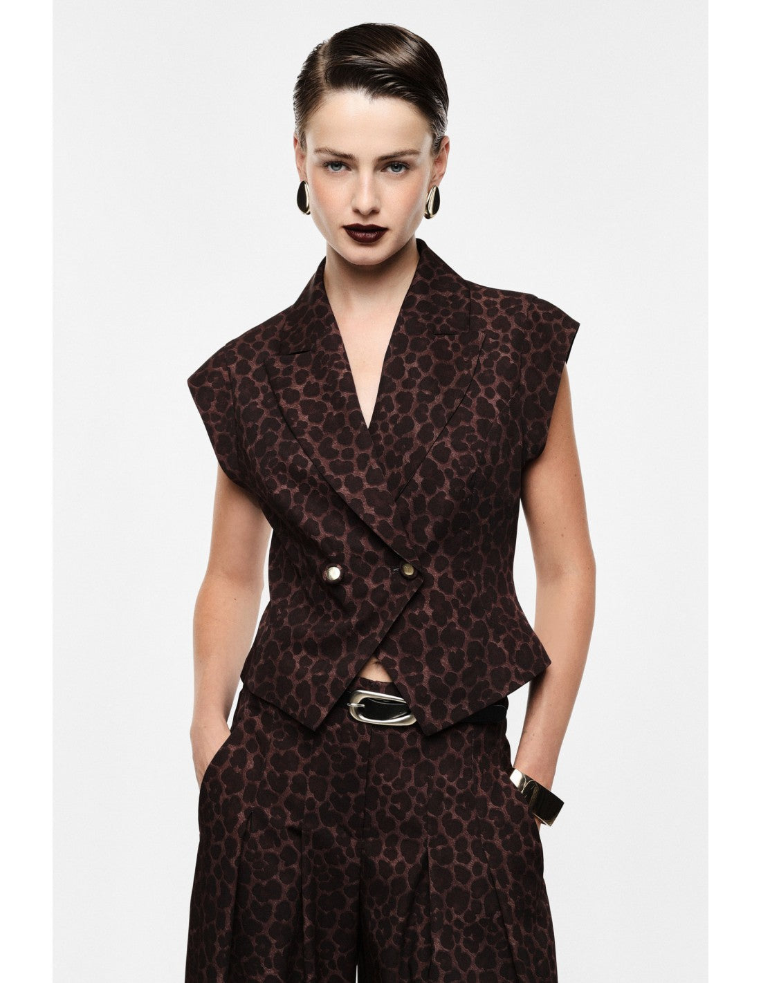 Gilet blazer sans manches imprimé panthère – Imperial Femme