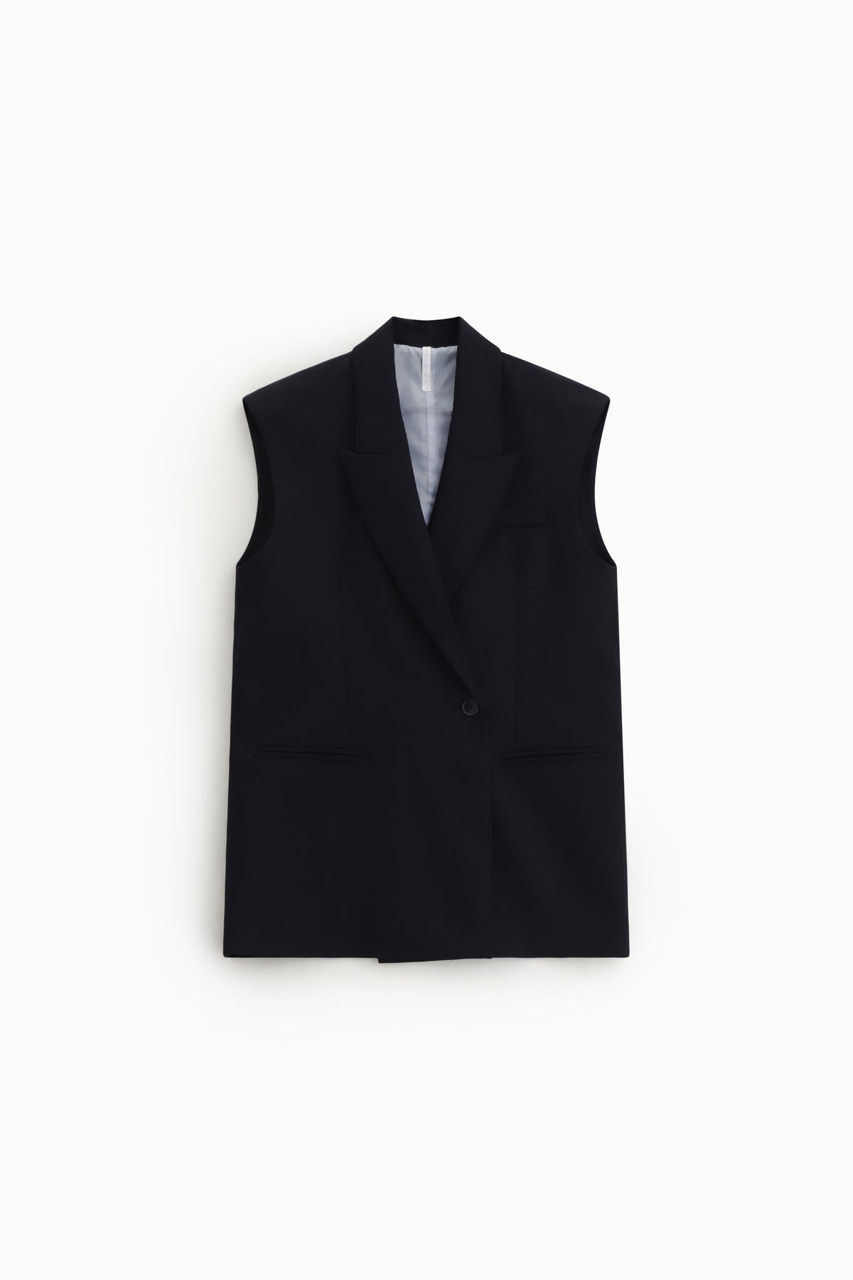 Gilet long sans manches col à revers effet cape bleu marine – Imperial Femme