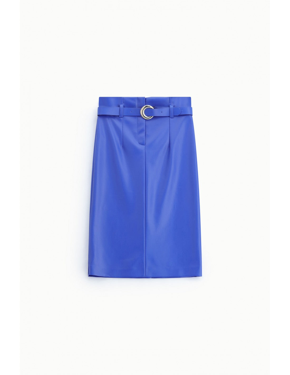 Jupe mi-longue en éco-cuir ceinturée boucle ronde – Imperial Femme
