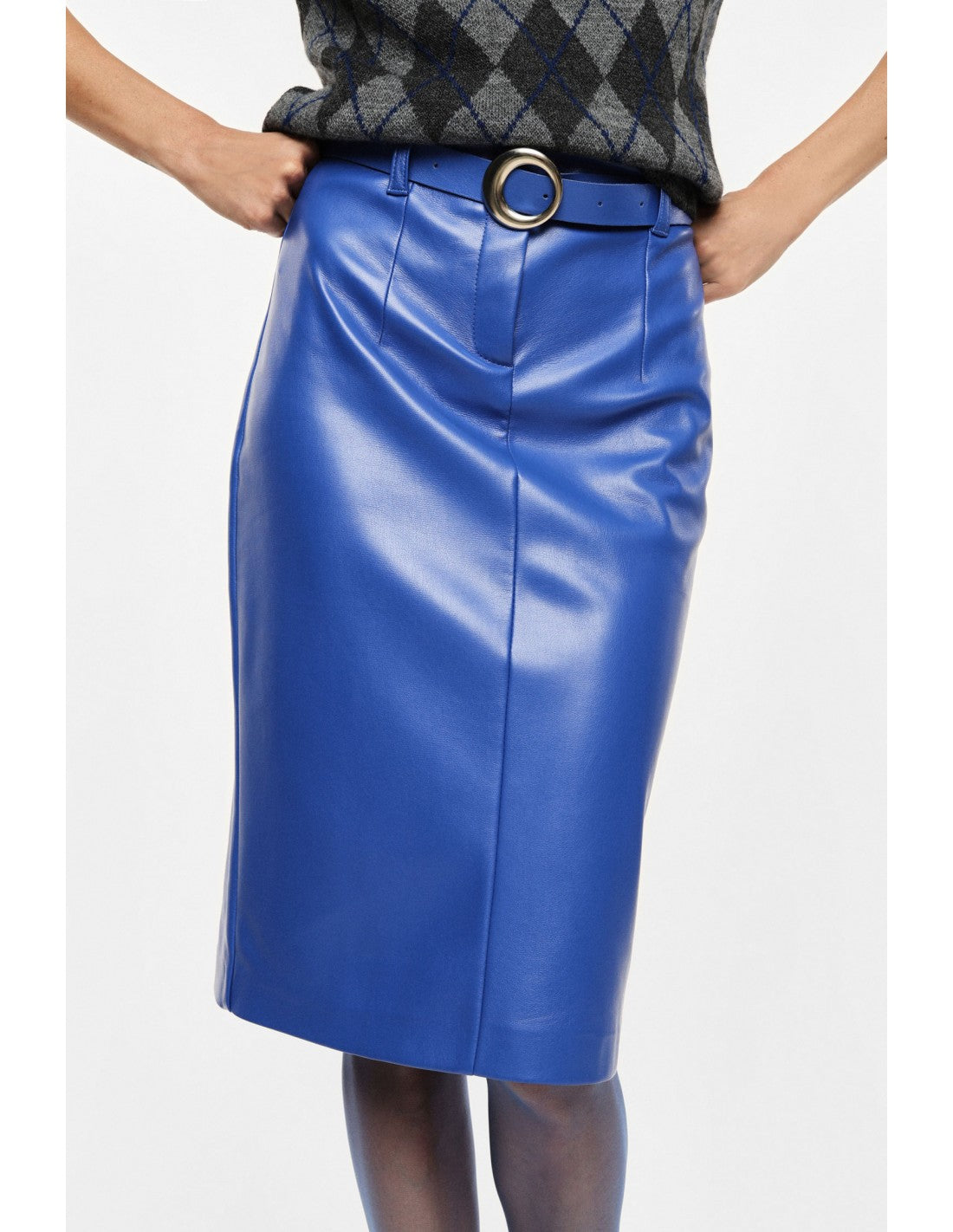 Jupe mi-longue en éco-cuir ceinturée boucle ronde – Imperial Femme