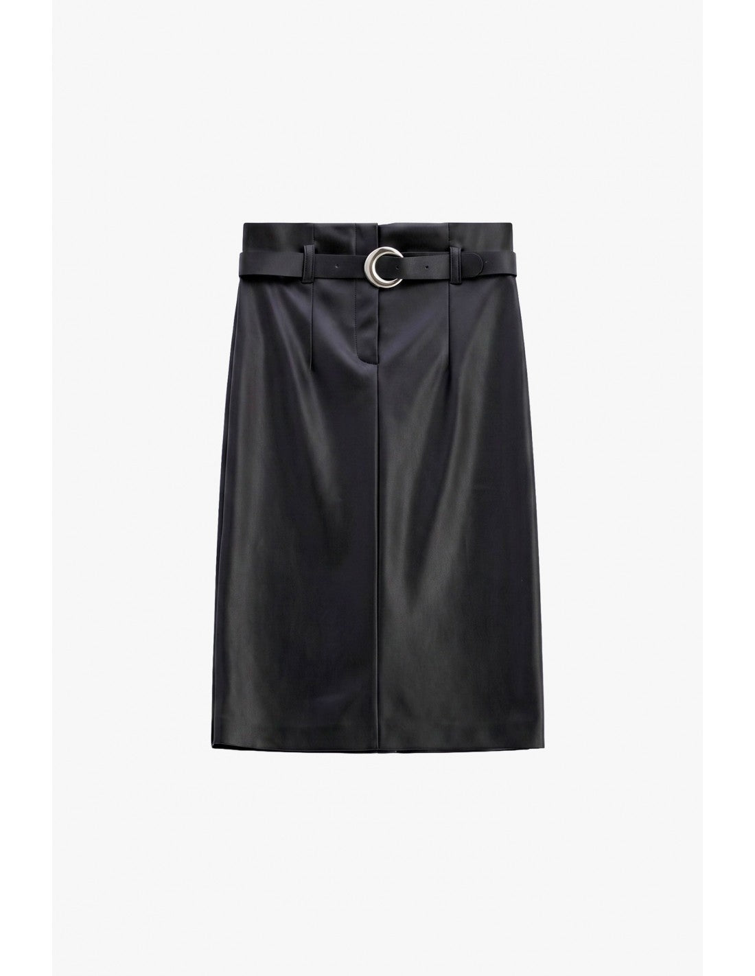 Jupe mi-longue en éco-cuir ceinturée boucle ronde – Imperial Femme