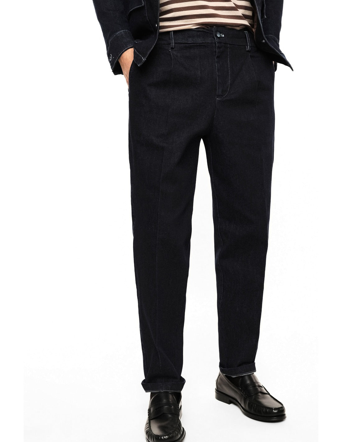 Pantalon en denim porté, détail – Bleu denim – Imperial Homme