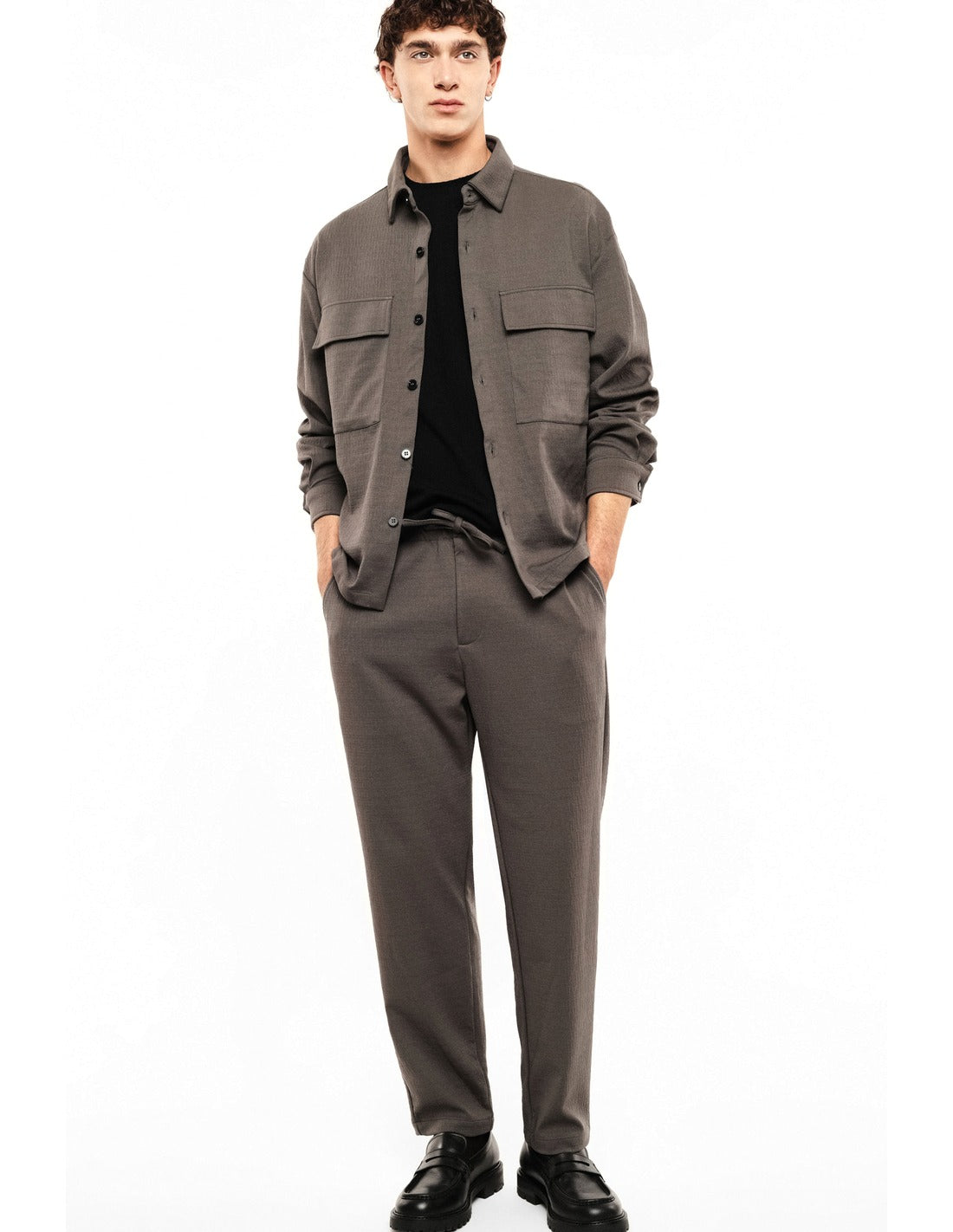 Pantalon fluide à cordon porté, face – Taupe – Imperial Homme