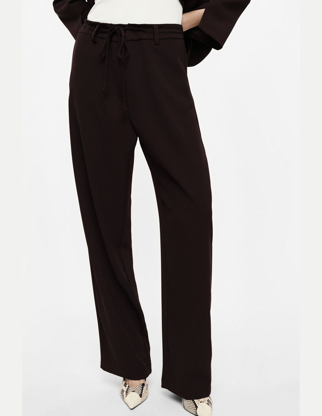 Pantalon large à ceinture coulissée en crêpe diagonale – Imperial Femme, vue de profil
