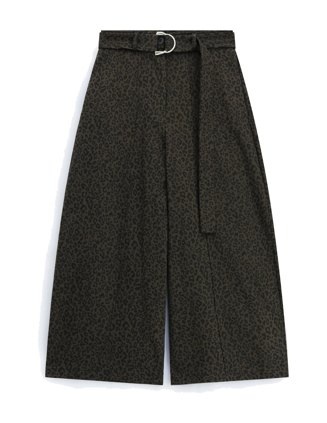 Pantalon large ceinturé en jacquard animalier à plat – kaki foncé – Imperial Femme