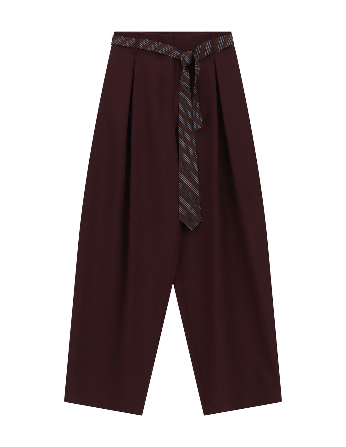 Pantalon large à pinces ceinture nouée en draperie à plat – bordeaux – Imperial Femme
