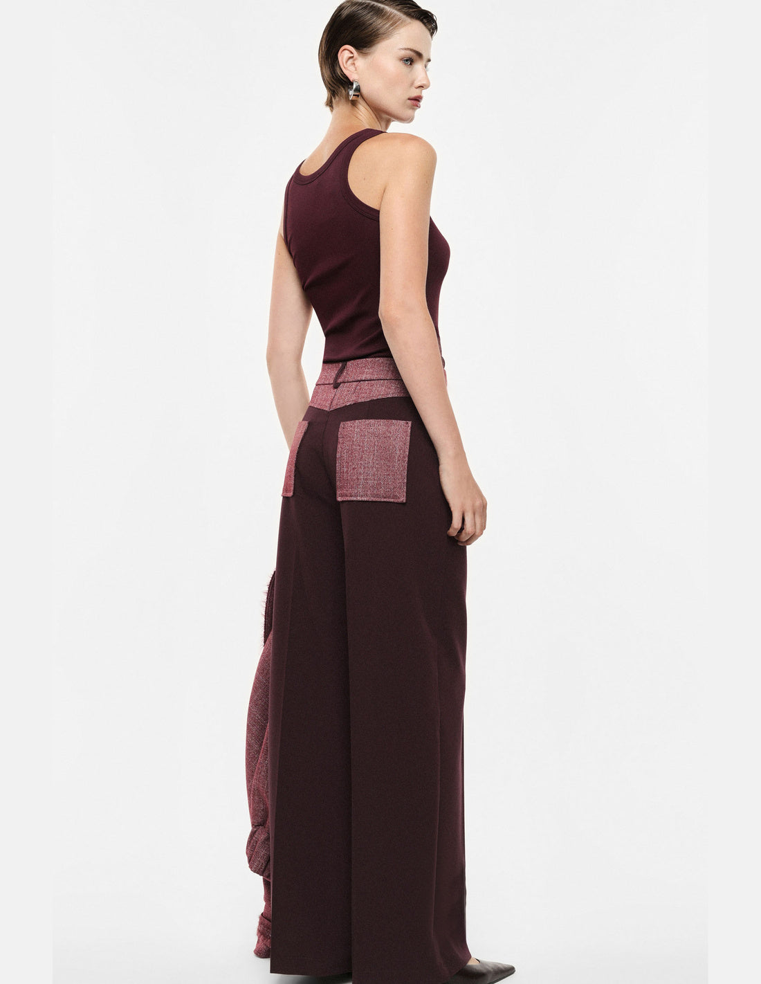 Pantalon palazzo bimatière à ceinture piquée – Imperial Femme, vue de dos