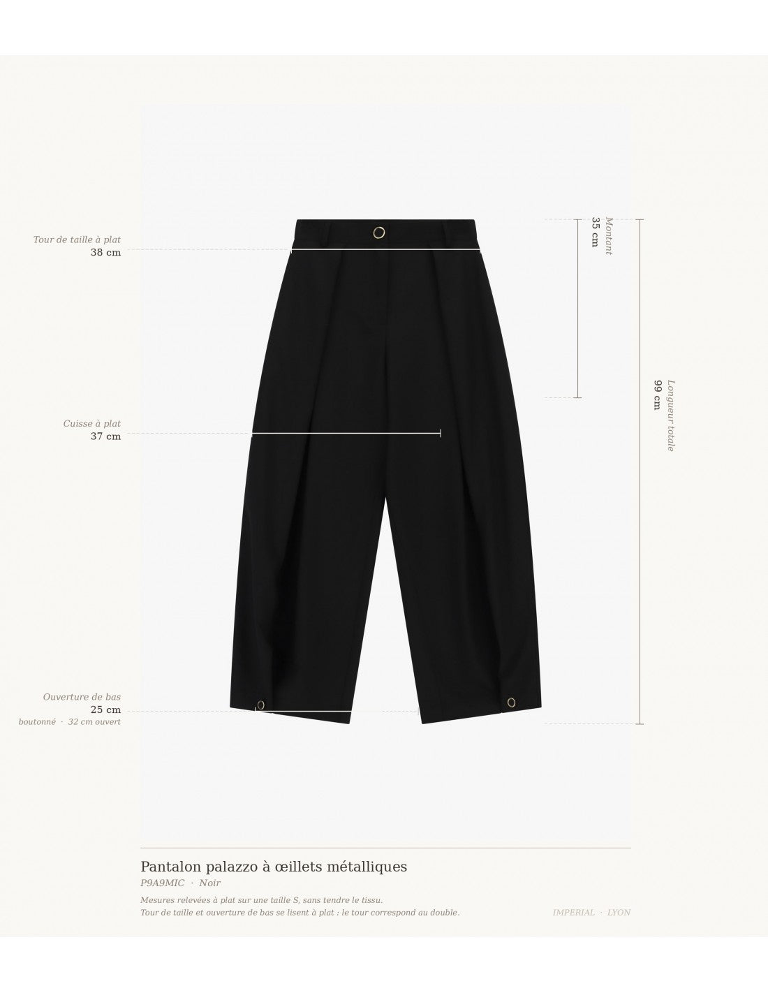 Pantalon palazzo à œillets métalliques dorés – Imperial Femme
