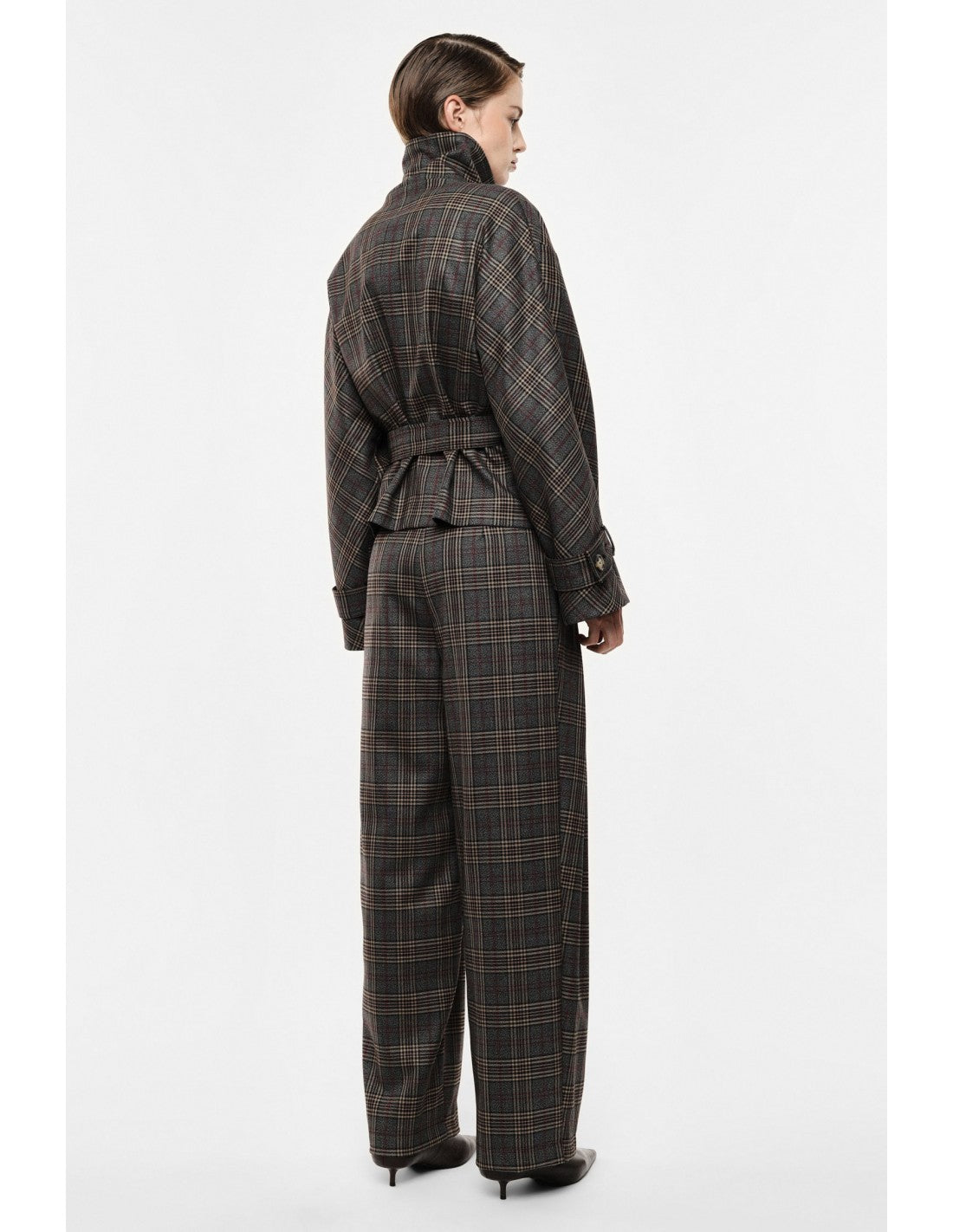 Pantalon palazzo prince de galles taille haute à pinces – Imperial Femme