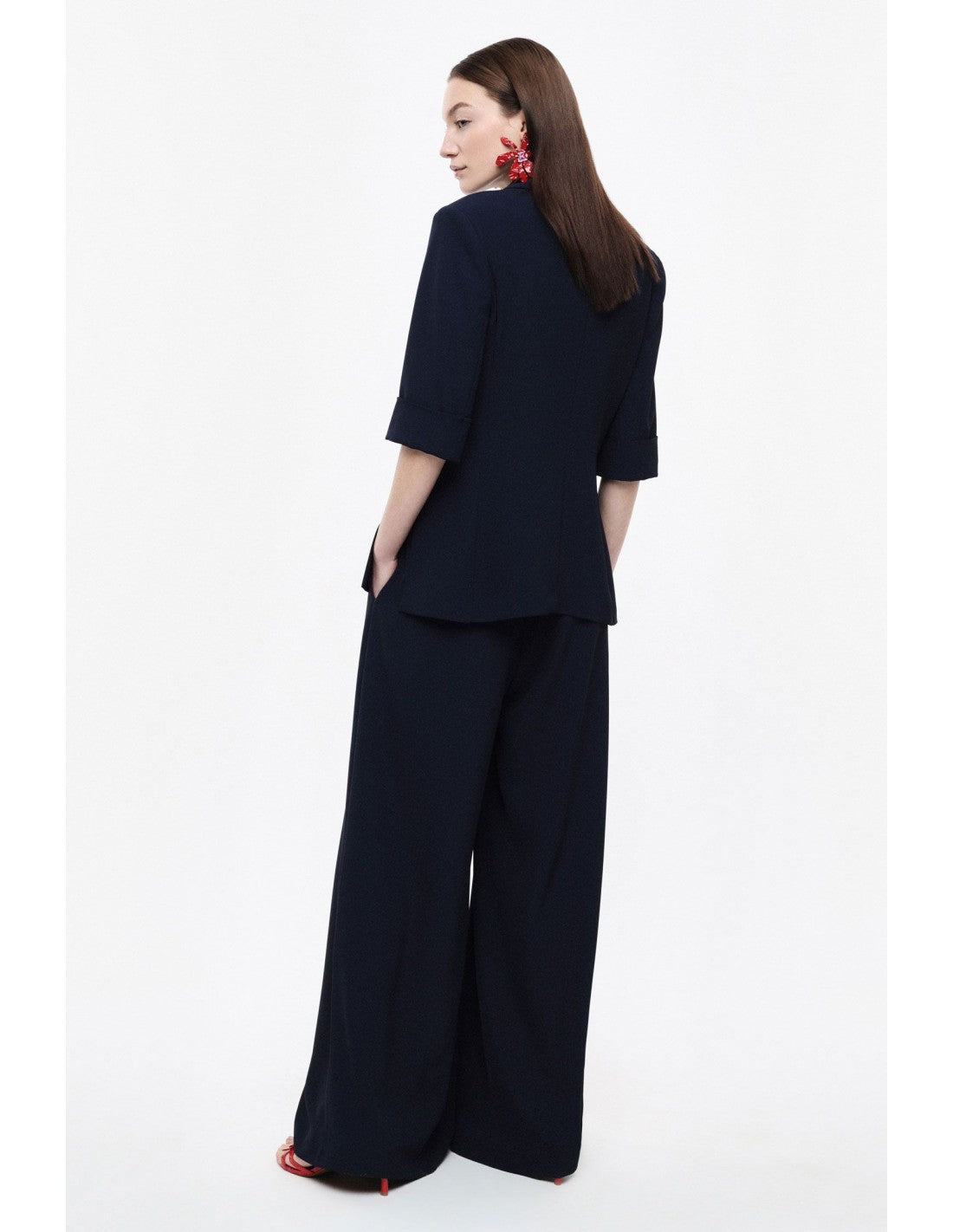 Pantalon palazzo taille haute ceinturé en crêpe – Imperial Femme