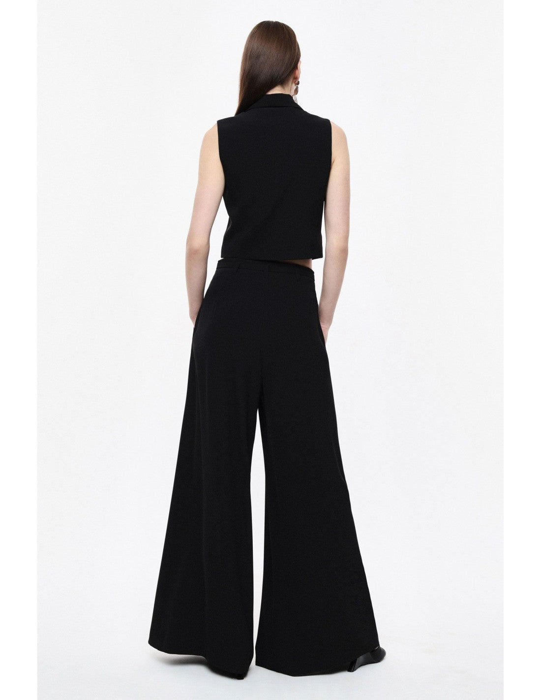 Pantalon palazzo taille haute ceinturé en crêpe – Imperial Femme