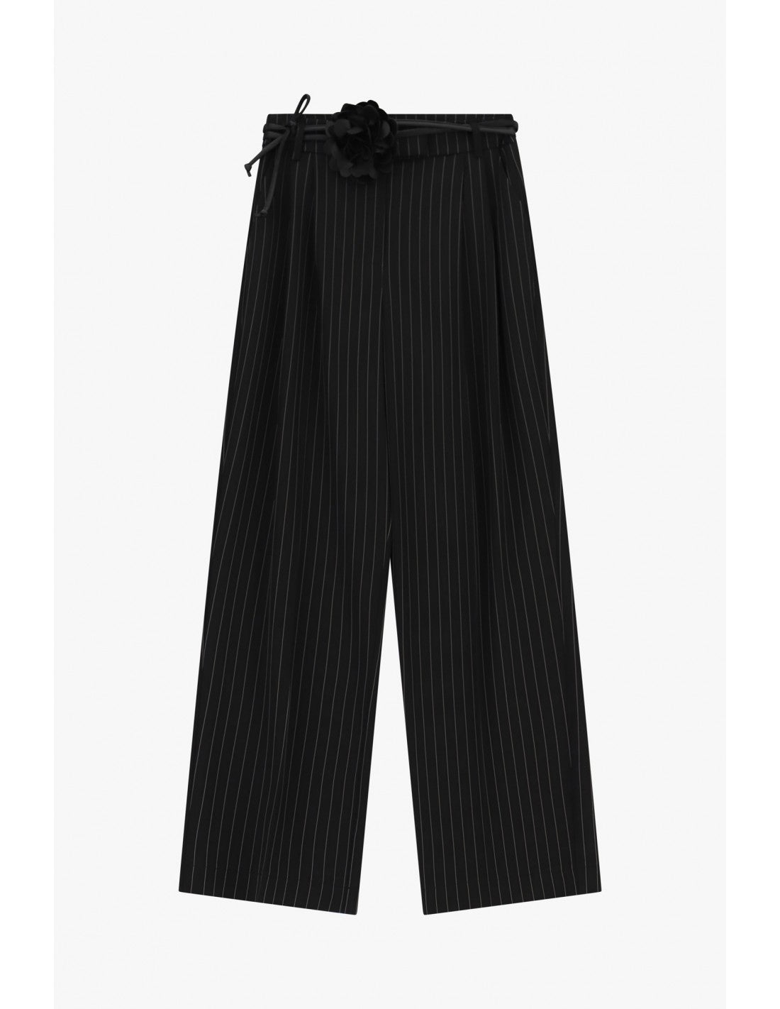Pantalon rayé jambe large ceinture fleur – Imperial Femme