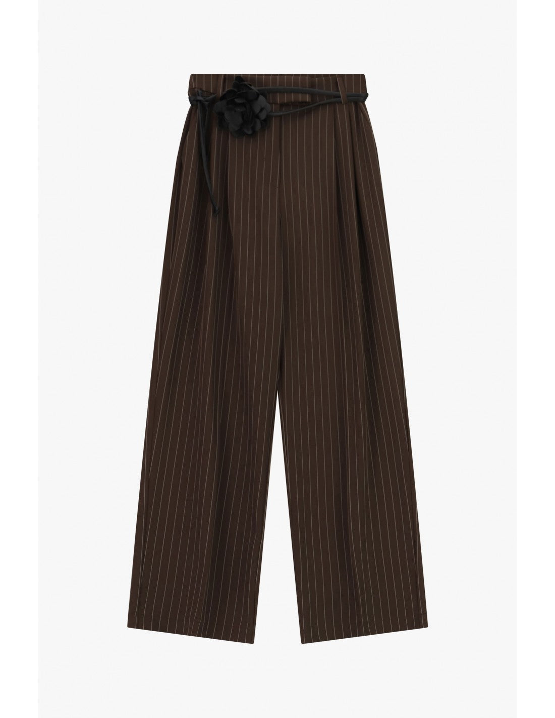 Pantalon rayé jambe large ceinture fleur – Imperial Femme