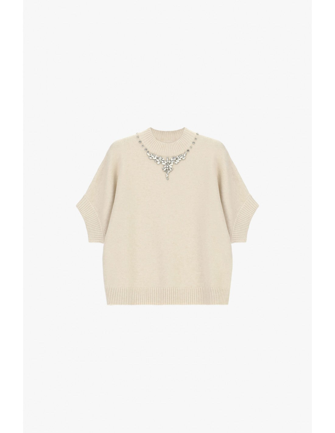 Pull col montant manches 3/4 collier de strass – Imperial Femme