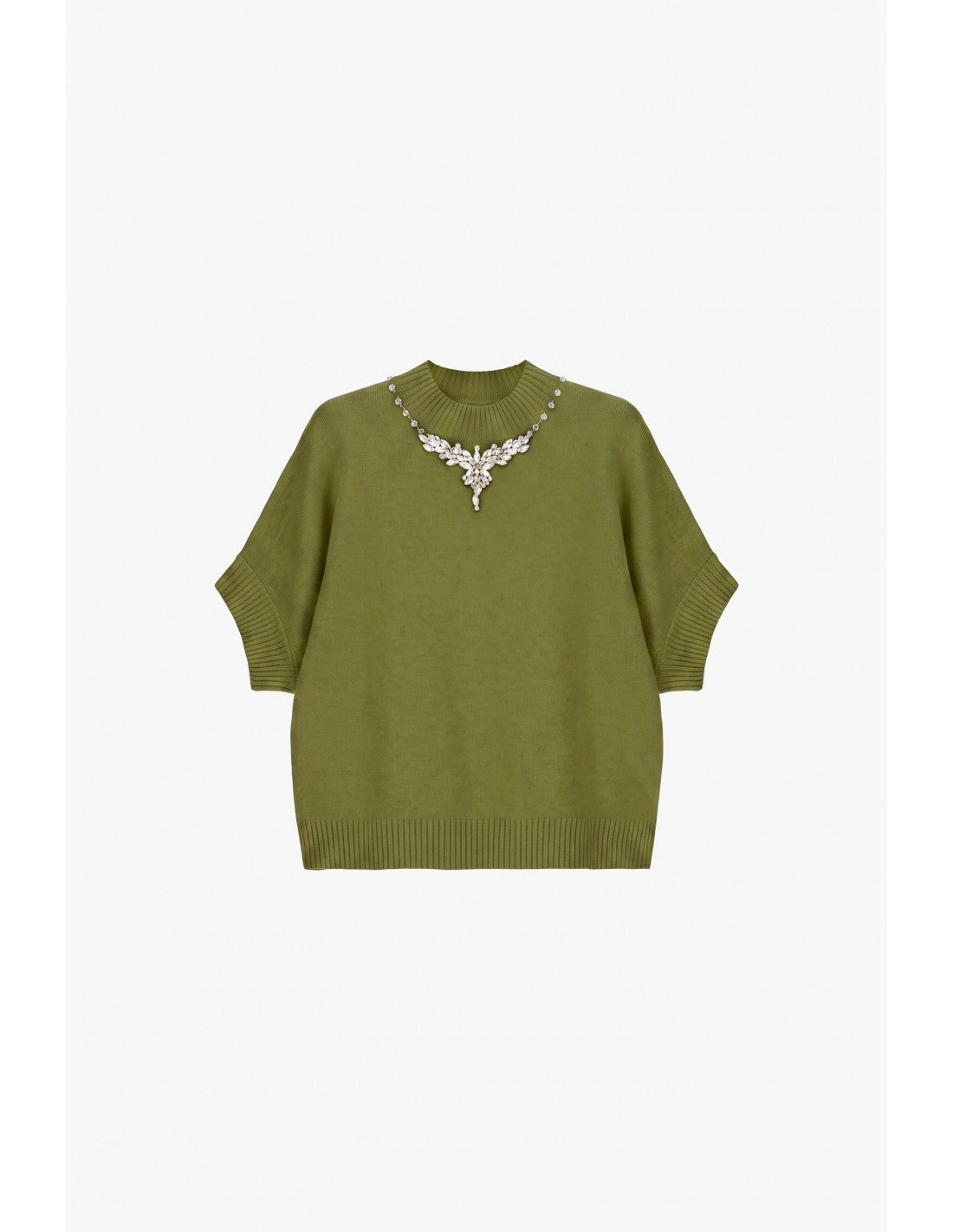 Pull col montant manches 3/4 collier de strass – Imperial Femme