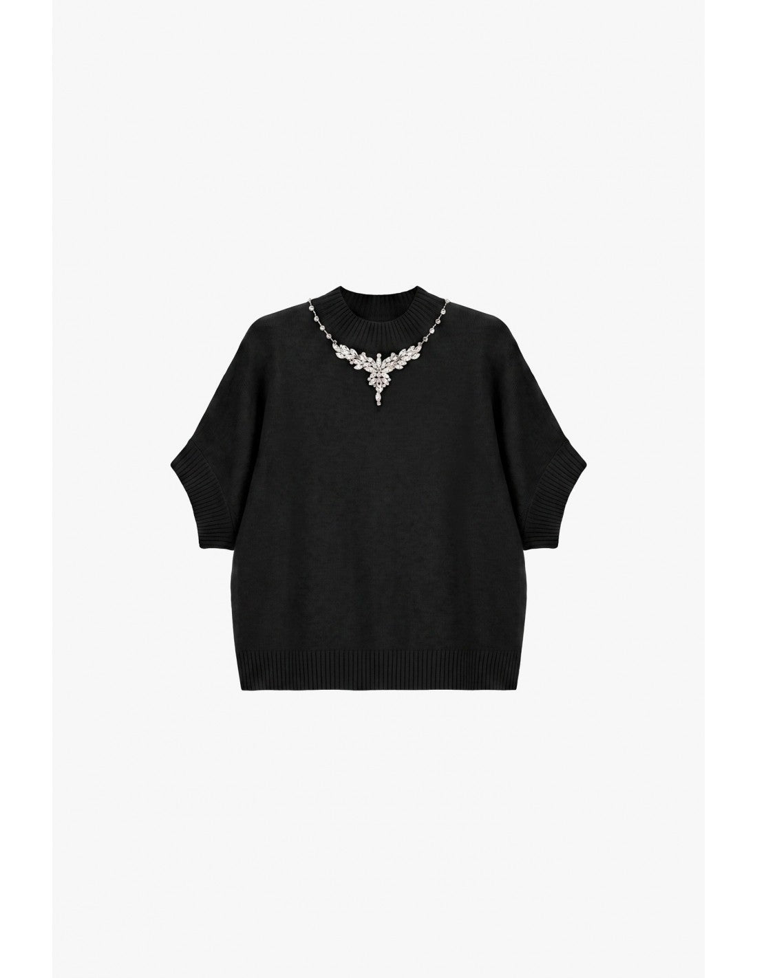 Pull col montant manches 3/4 collier de strass – Imperial Femme