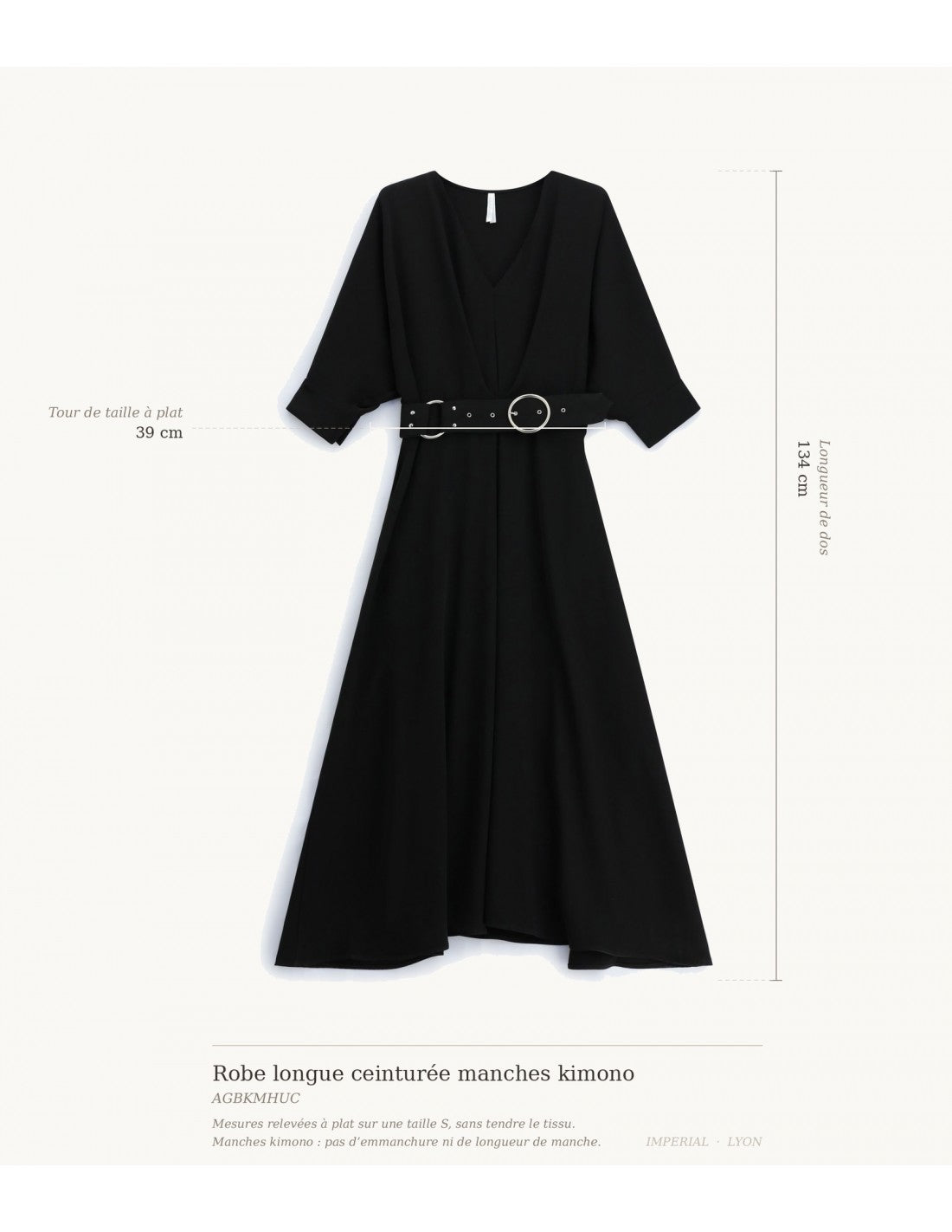 Robe longue ceinturée boucle anneau manches kimono – Imperial Femme