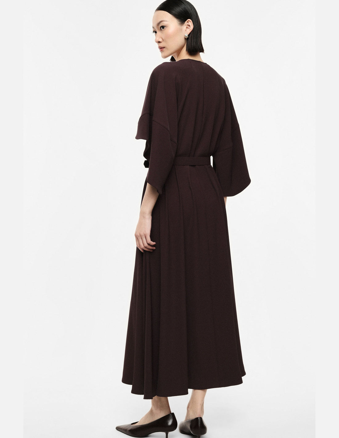 Robe longue manches amples ceinturée en crêpe – Imperial Femme, vue de dos