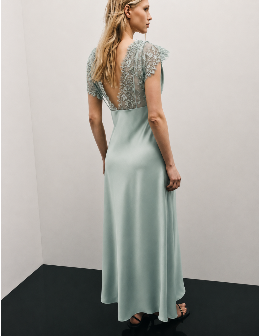 Robe longue satin dentelle – Imperial Femme – Vert d'eau