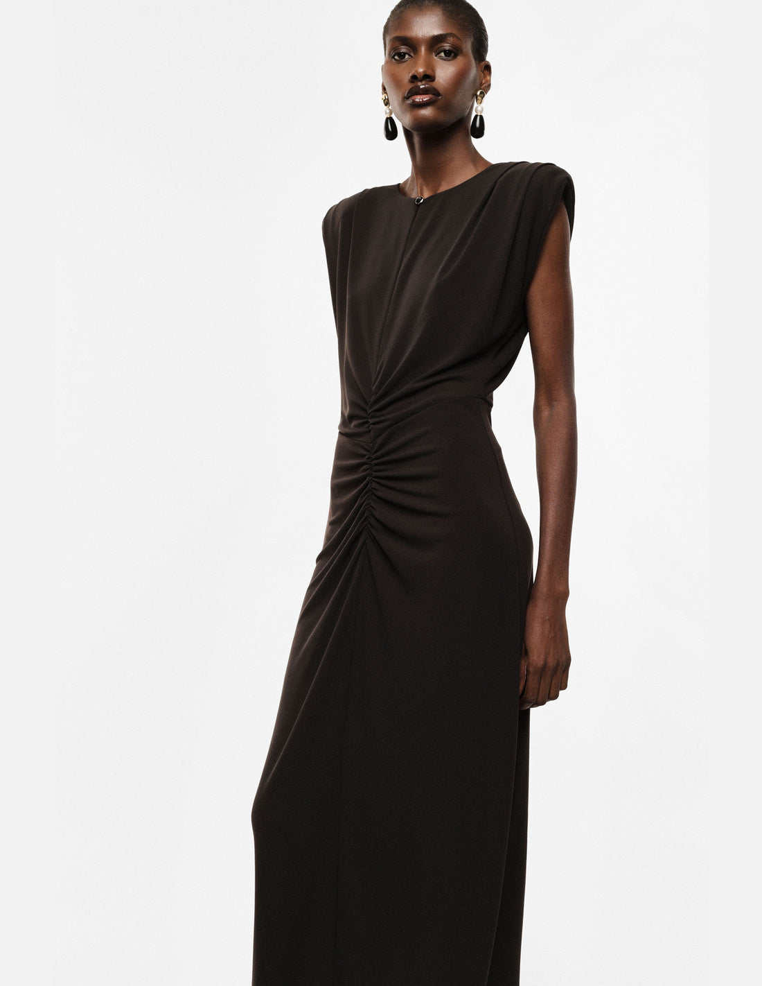 Robe midi fourreau drapée en jersey col bijou – Imperial Femme, vue de profil