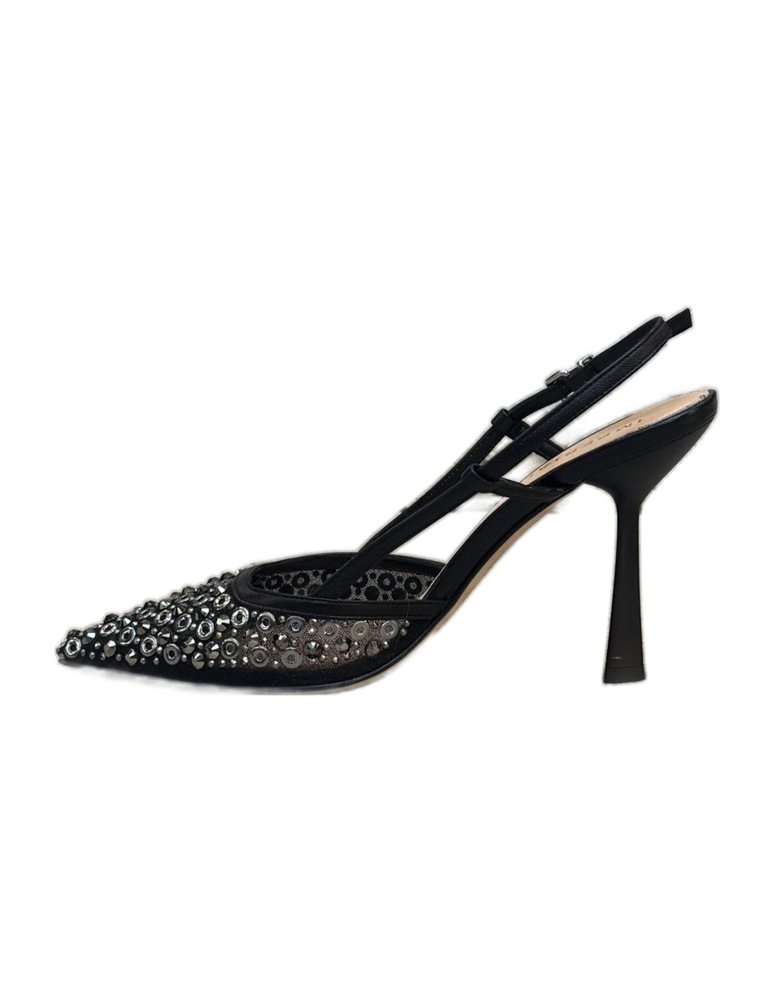 Slingback en résille à strass Imperial de profil, talon 11 cm