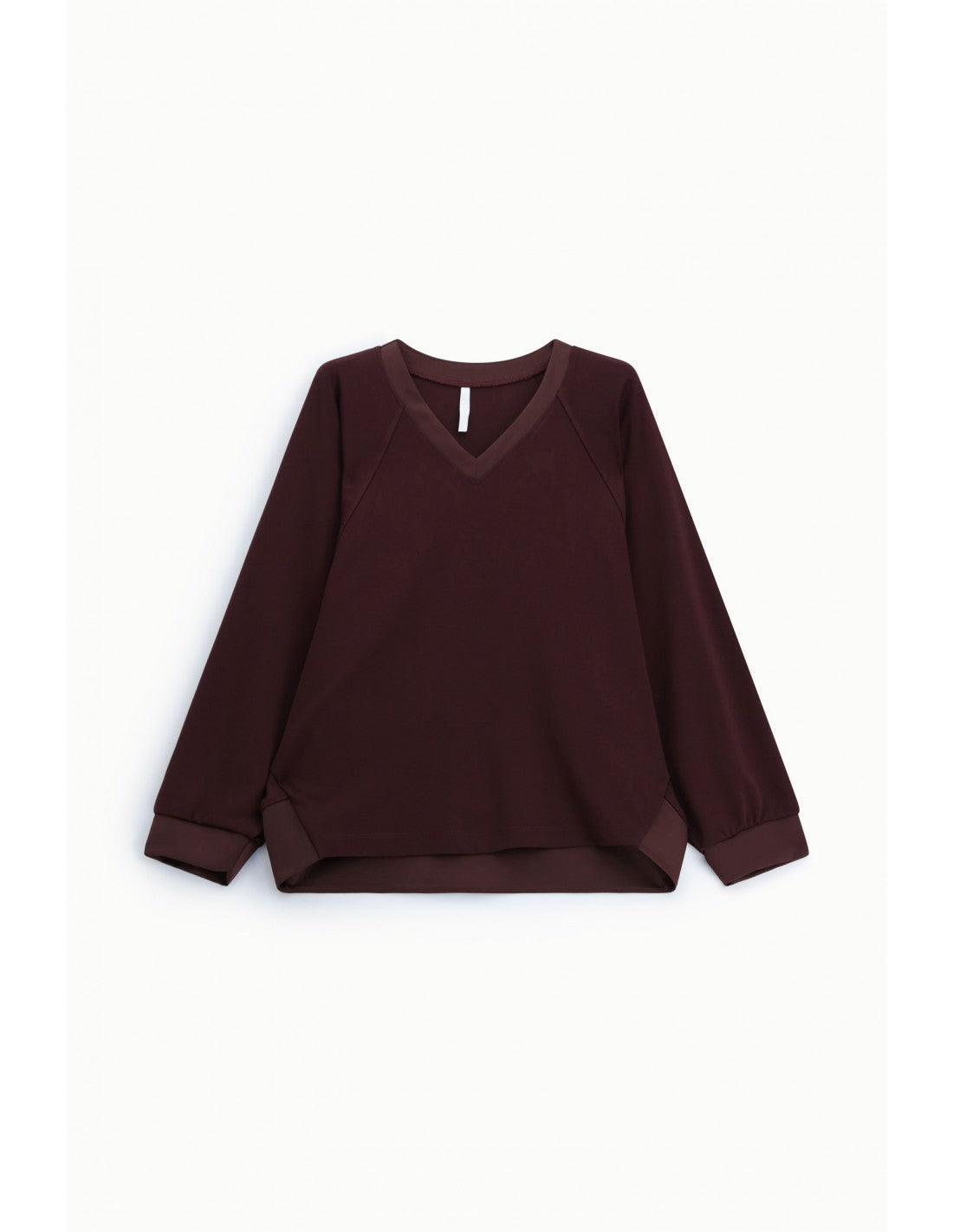 Sweat-shirt col V manches chauve-souris poignets satin – Imperial Femme