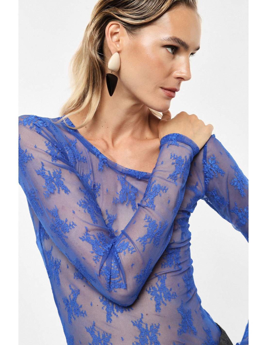 T-shirt dentelle florale manches longues – Imperial Femme