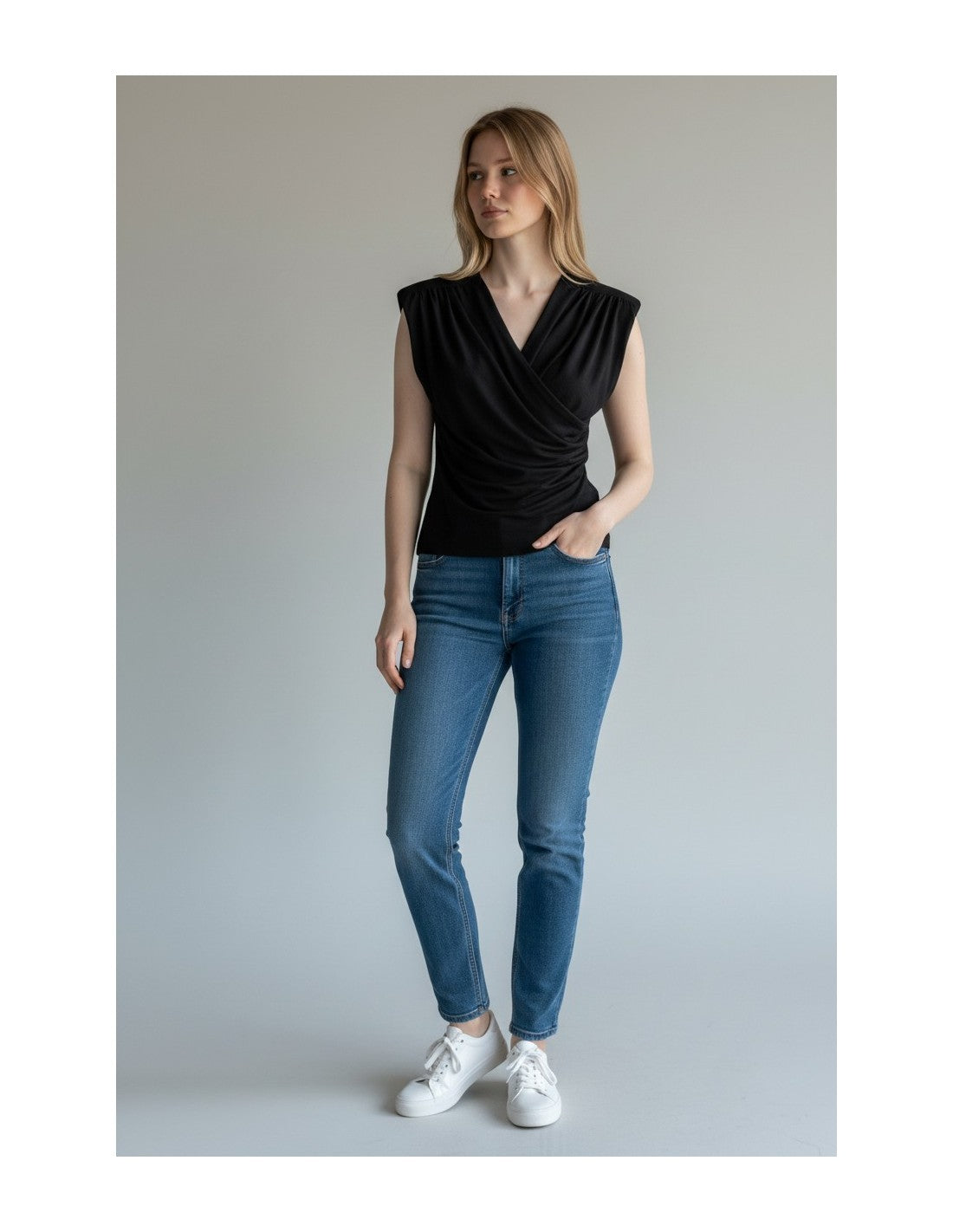 Top drapé encolure croisée en modal – Imperial Femme
