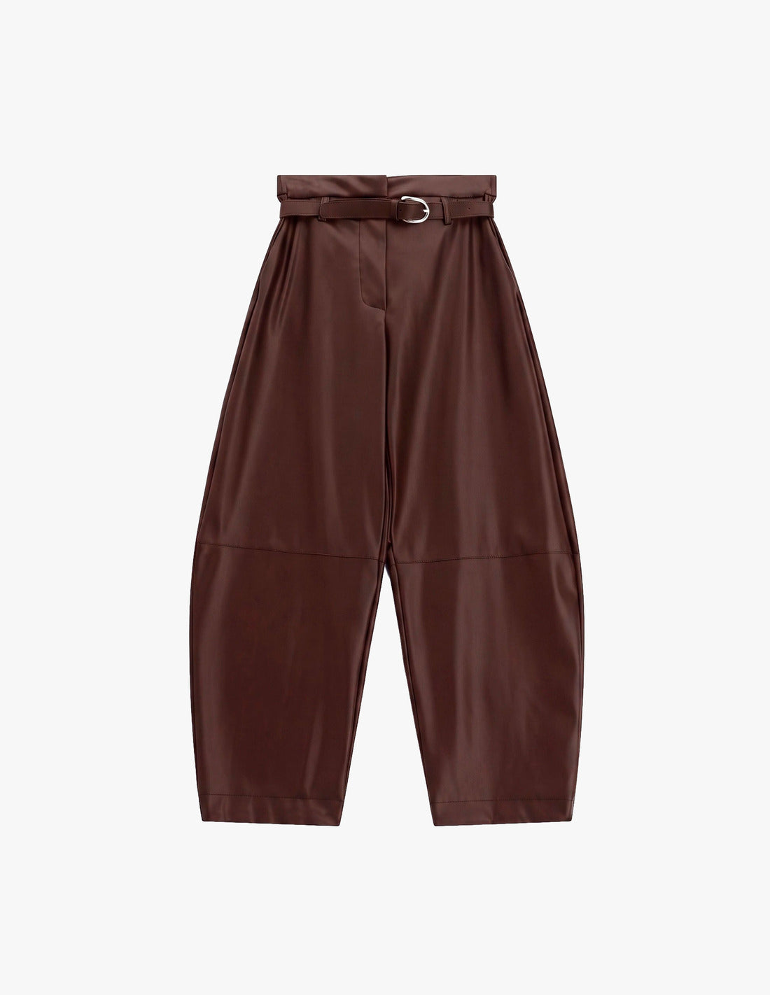 Pantalon ballon effet cuir ceinturé à plat – marron – Imperial Femme