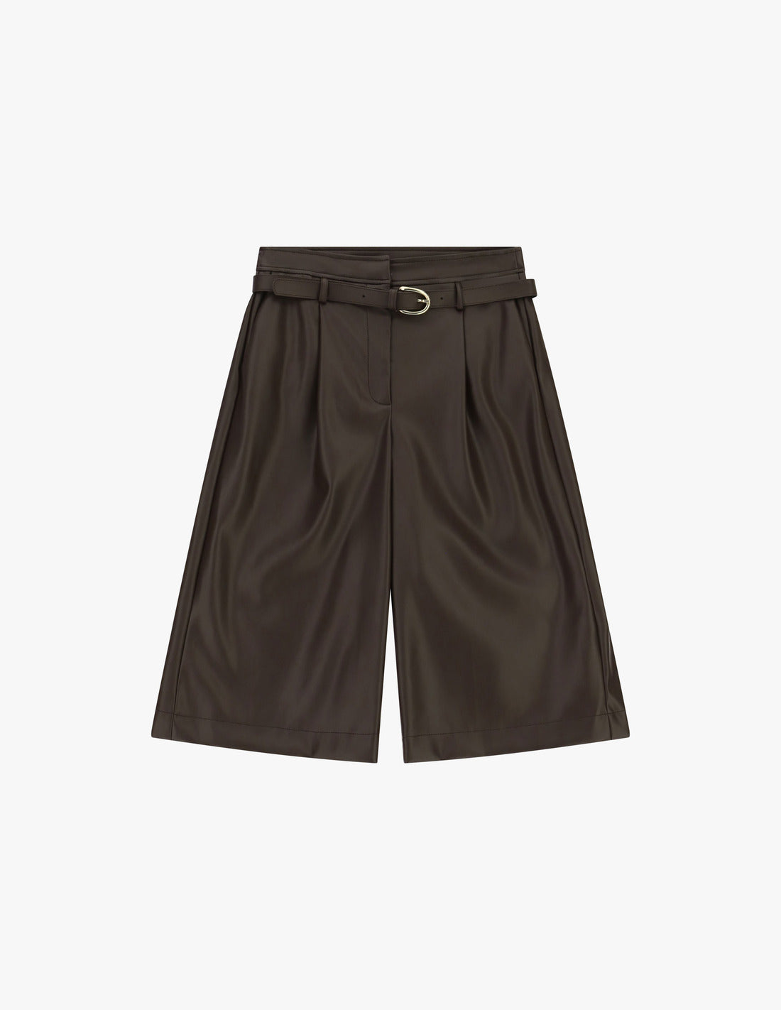 Bermuda taille haute effet cuir ceinturé à plat – marron – Imperial Femme