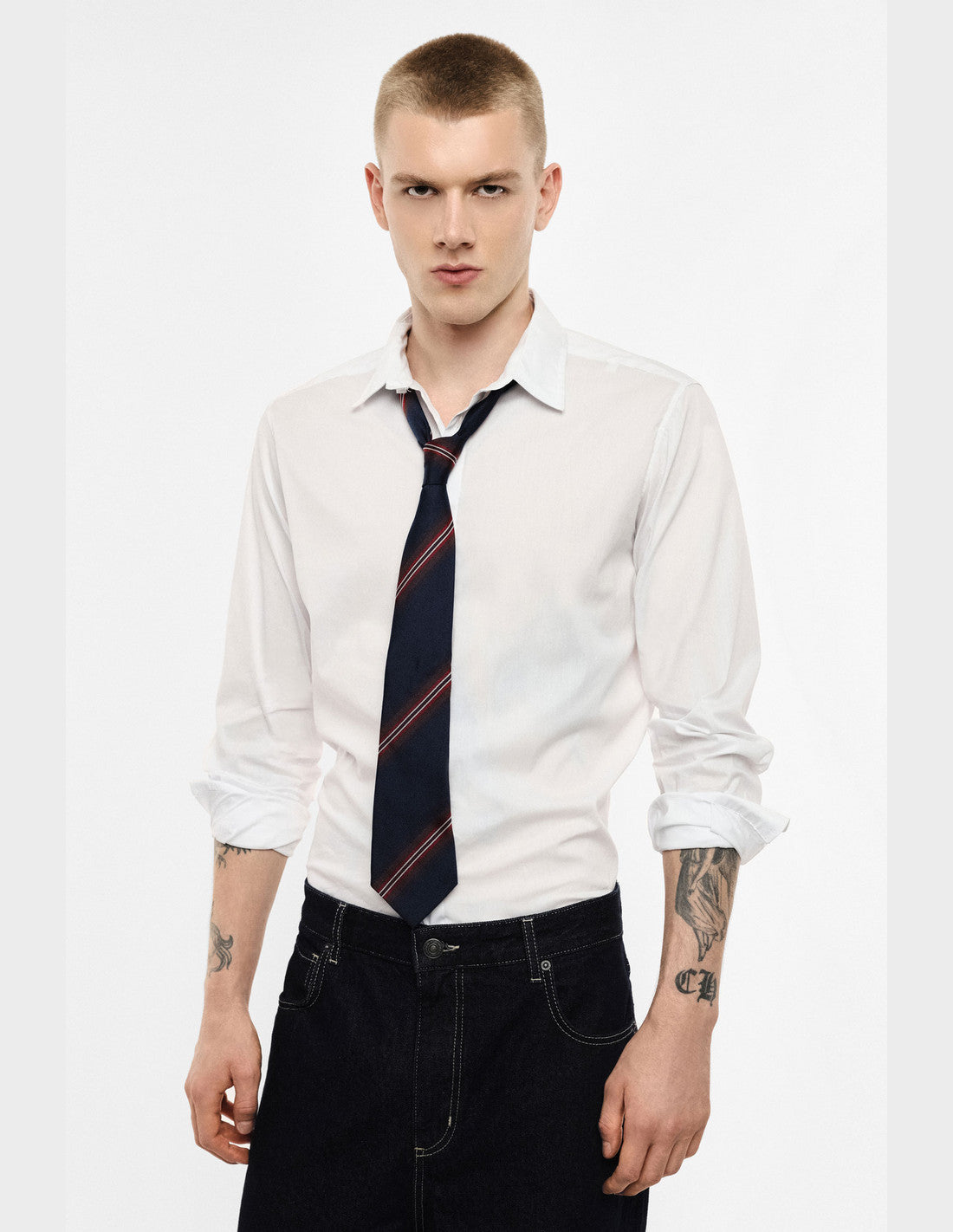 Chemise classique coupe regular, blanc, porté, détail