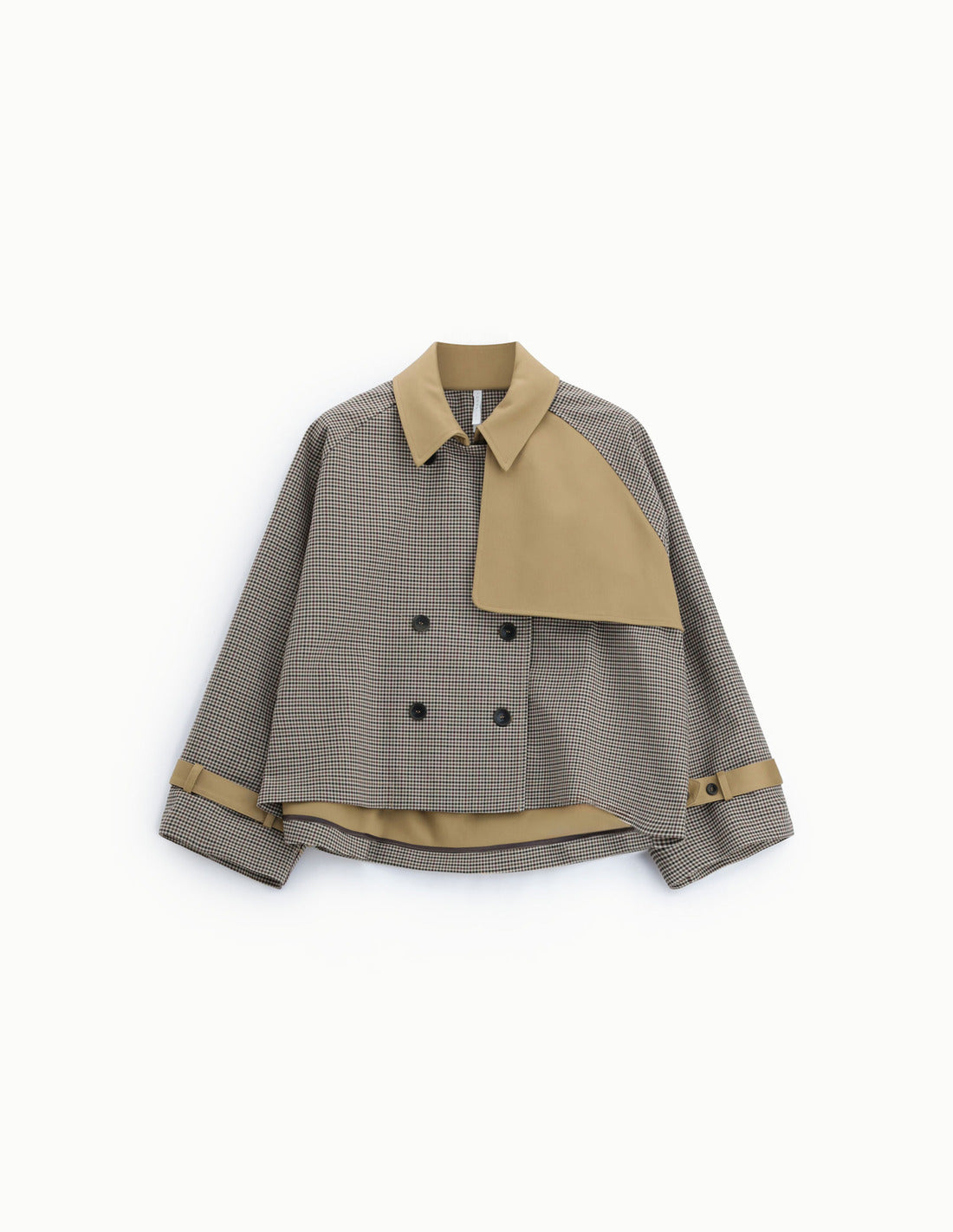 Veste croisée pied-de-poule à bavolet à plat – beige et marron – Imperial Femme