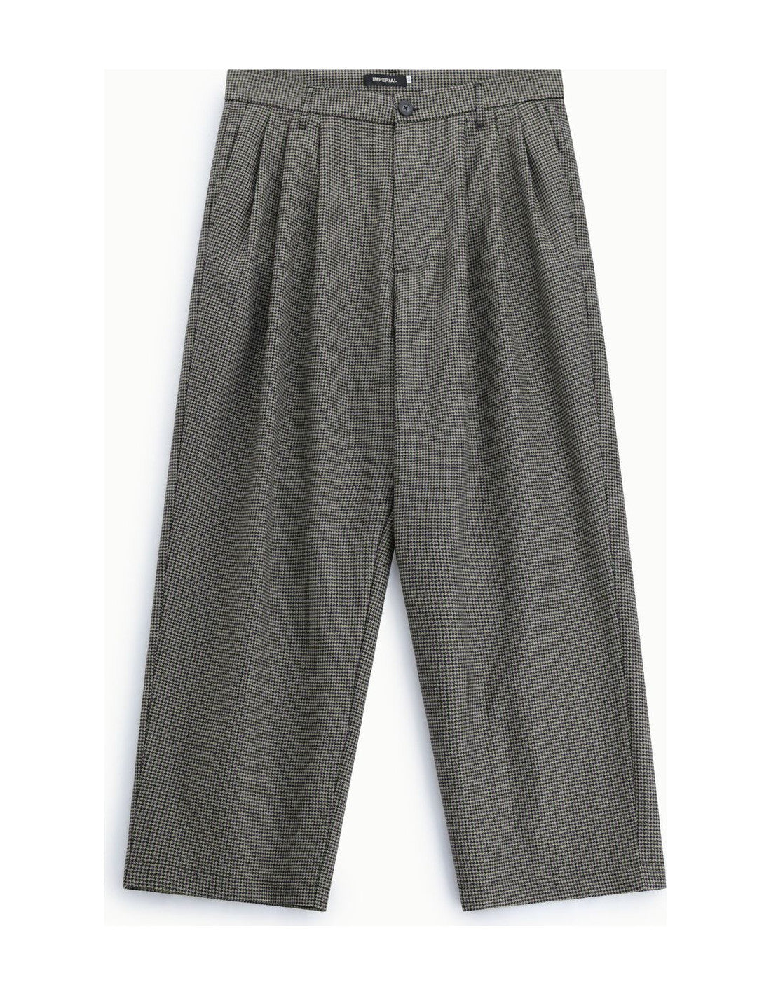 Pantalon large à plis micro pied-de-poule, taupe vert violet, à plat