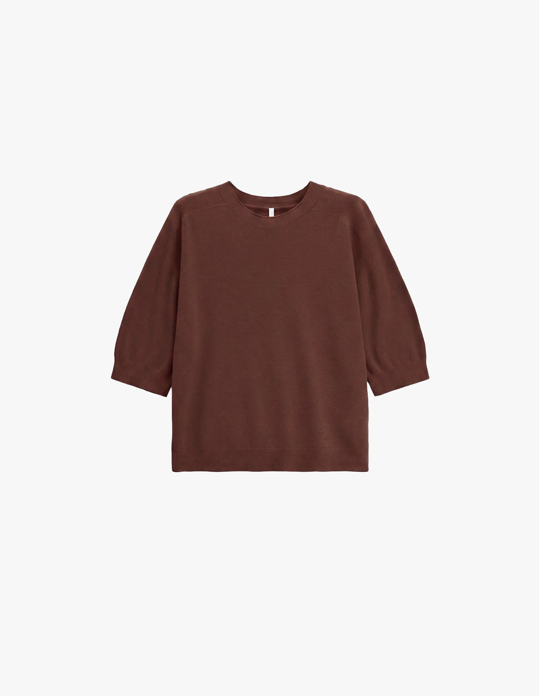 Pull col rond manches ballon trois-quarts à plat – marron – Imperial Femme