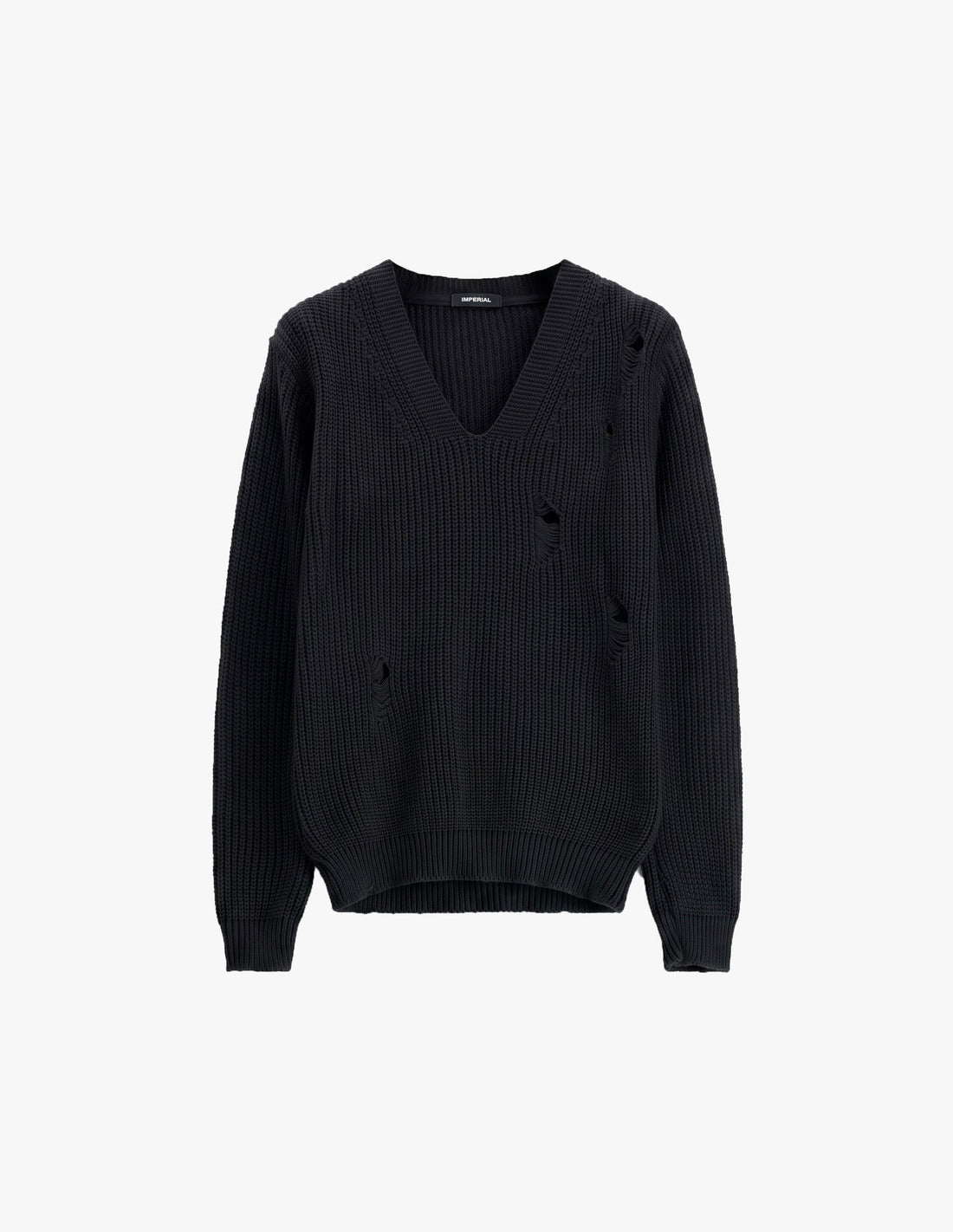 Pull col V en maille côtelée effet usé à plat – Imperial Homme