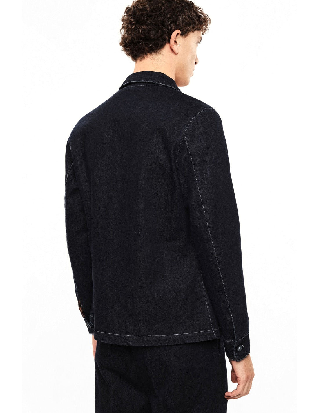 Surchemise en denim brut à poches à rabat porté, dos – Bleu denim – Imperial Homme