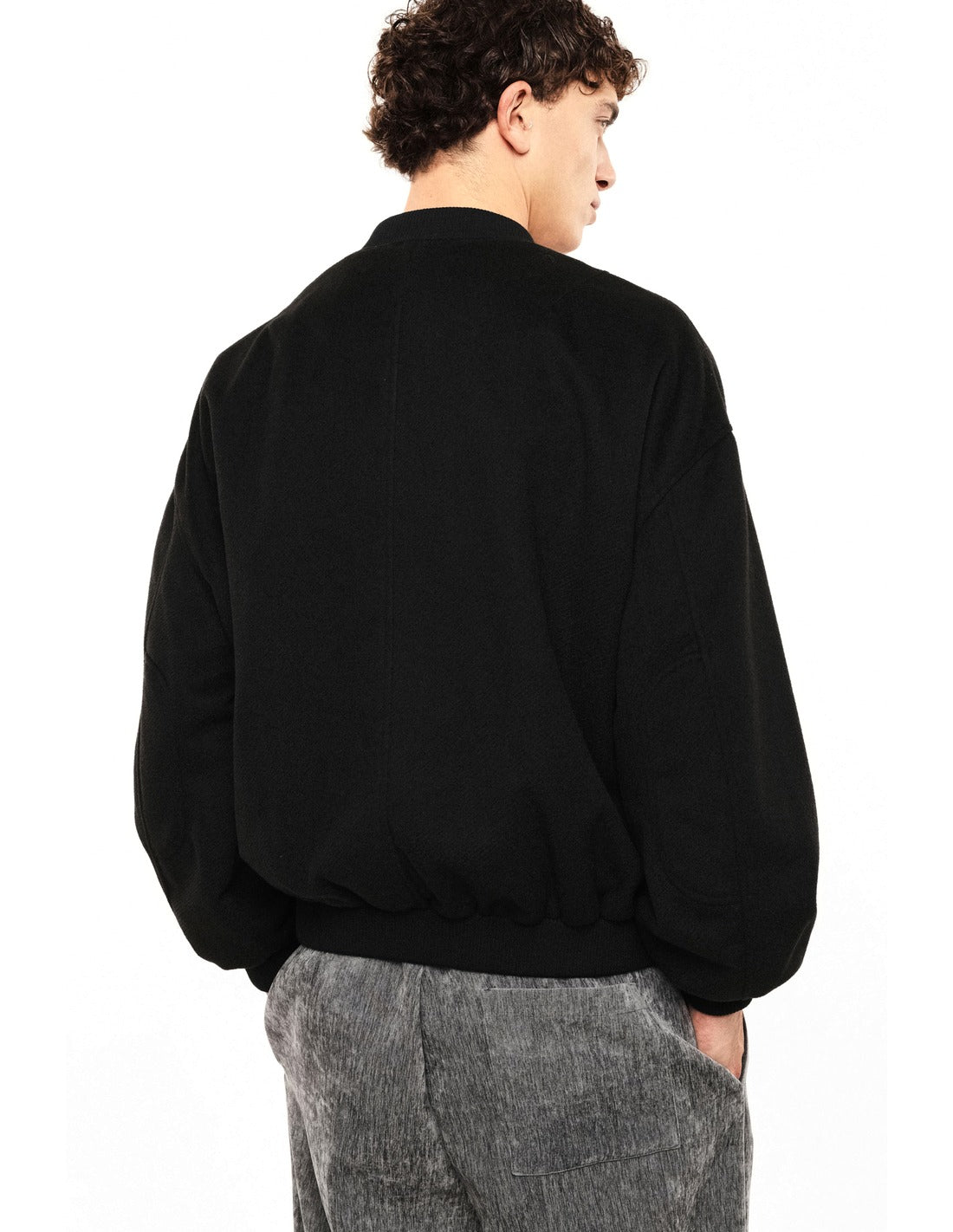 Blouson zippé à bords côtes porté, dos – Noir – Imperial Homme