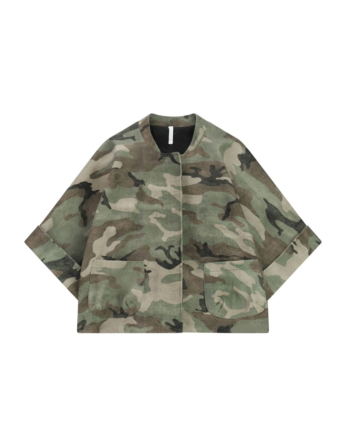 Veste courte boxy sergé imprimé camouflage à plat – kaki et beige – Imperial Femme