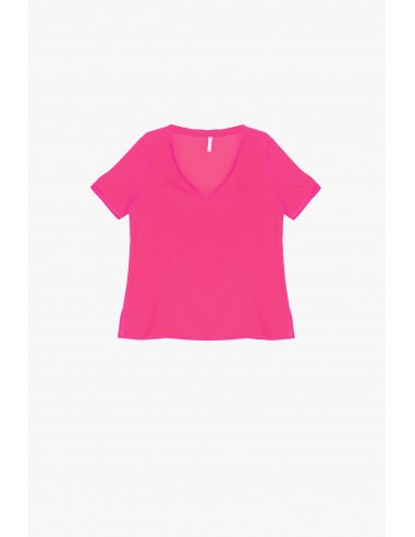 T-shirt femme sport col V manches courtes Fushia TTPA477_03