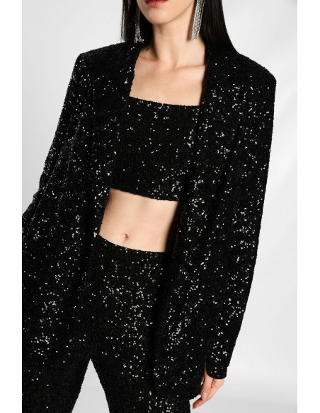 Blazer sans boutonnage en sequins noir Imperial