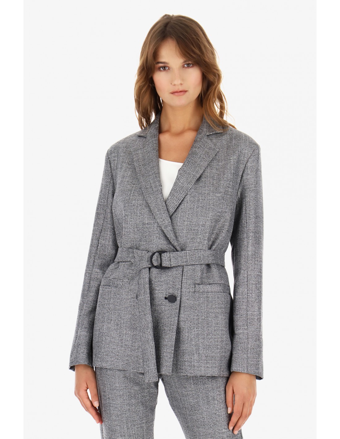 BLAZER IMPERIAL FEMME AVEC CEINTURE A MICRO-CARREAUX NOIR ...