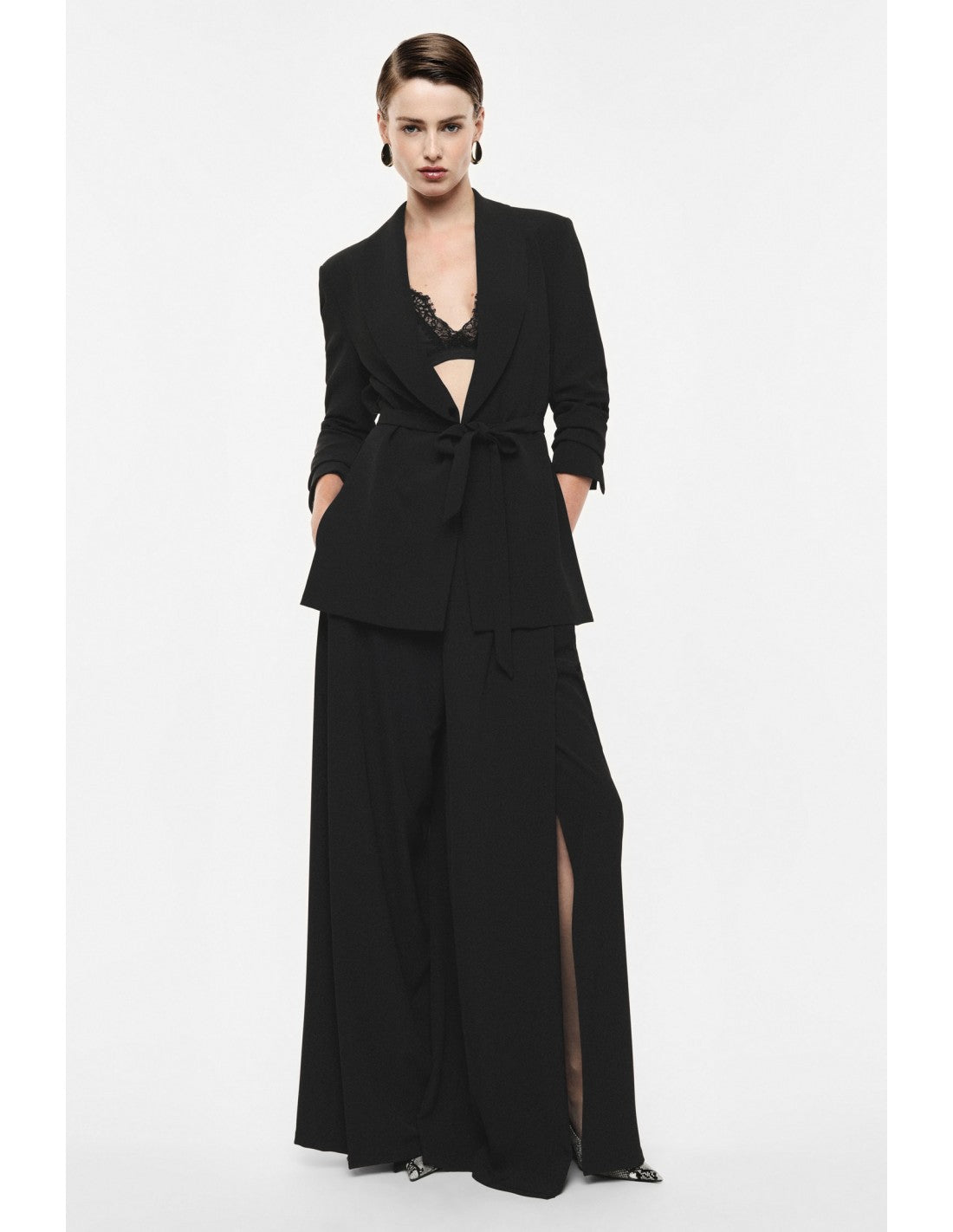 Pantalon palazzo très large à fente en crêpe fluide Imperial Femme